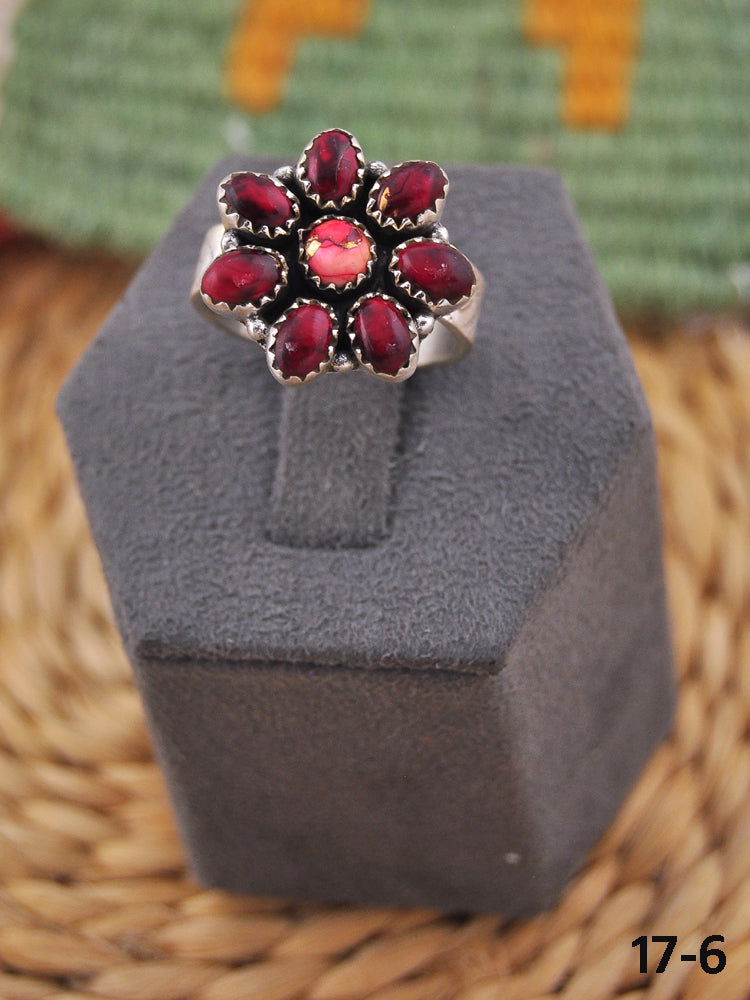 Southwest Handmade Rose Dahlia & Sterling Silver Adjustable Cluster Ring