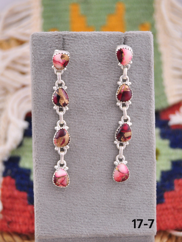 Southwest Made Rose Dahlia & Sterling Silver Post Dangle Earrings