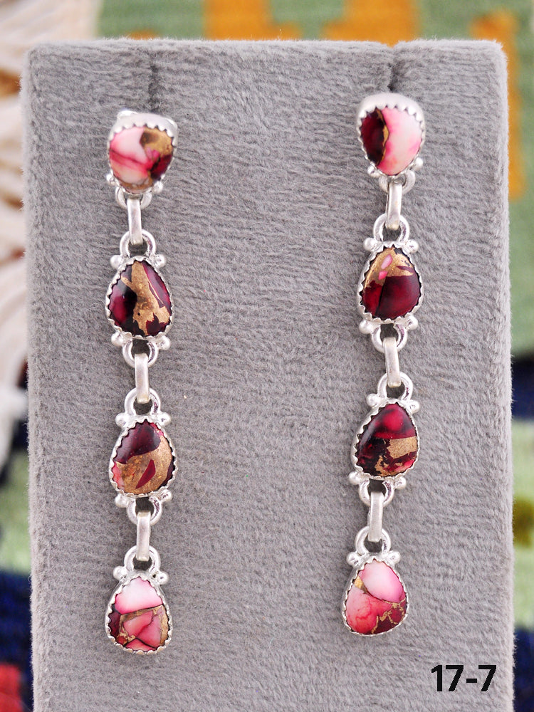 Southwest Made Rose Dahlia & Sterling Silver Post Dangle Earrings