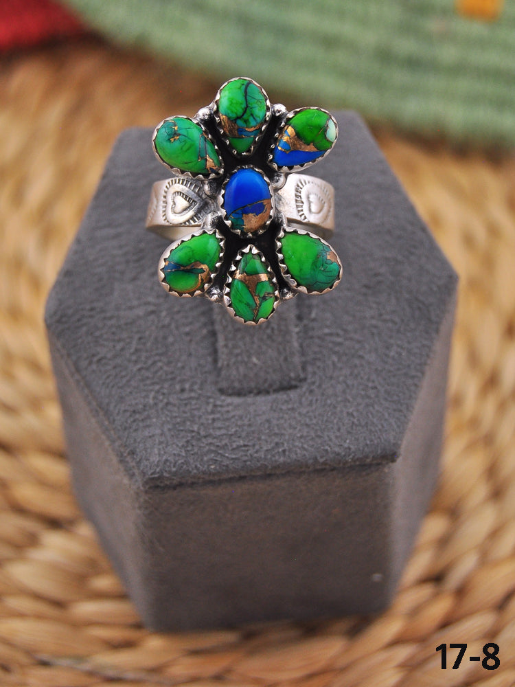 Southwest Handmade Peacock Dahlia & Sterling Silver Adjustable Ring