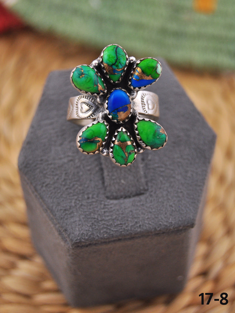 Southwest Handmade Peacock Dahlia & Sterling Silver Adjustable Ring