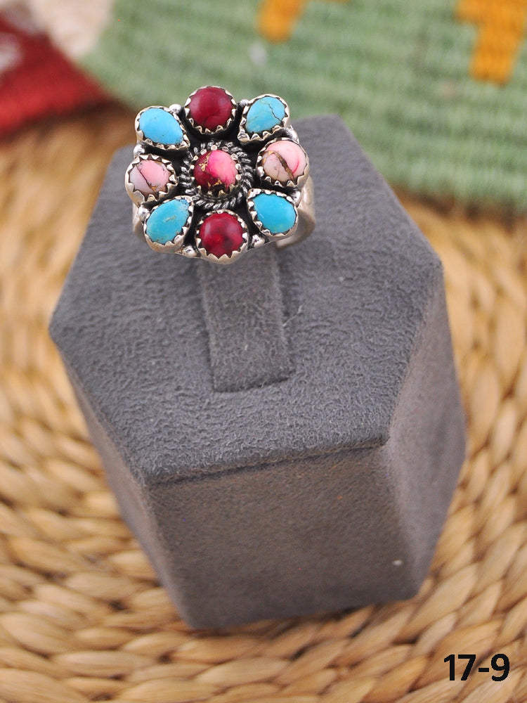 Southwest Handmade Multi Stone & Sterling Silver Adjustable Ring