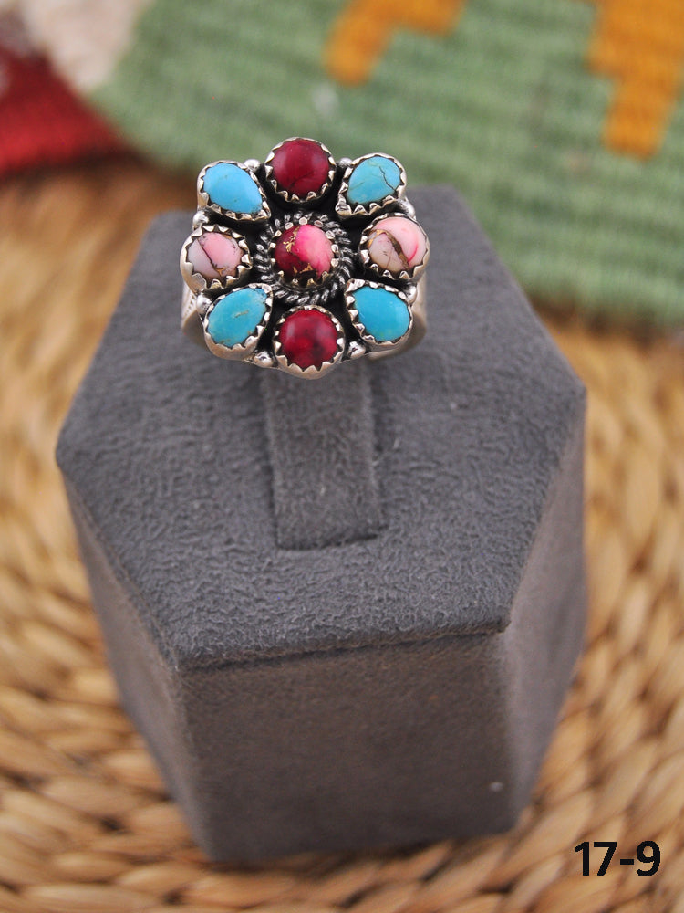 Southwest Handmade Multi Stone & Sterling Silver Adjustable Ring