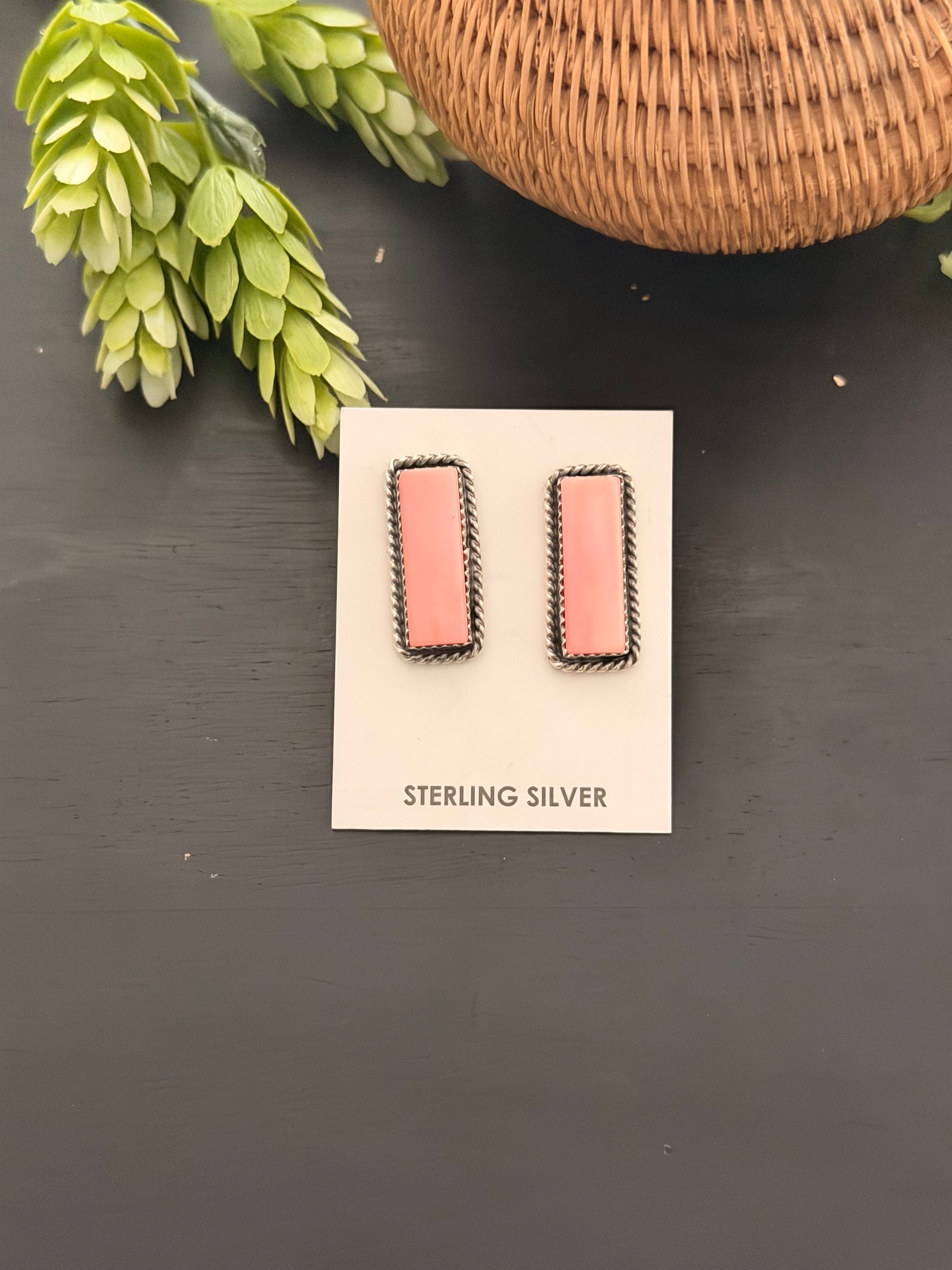 Virginia Becenti Pink Conch & Sterling Silver Post Earrings