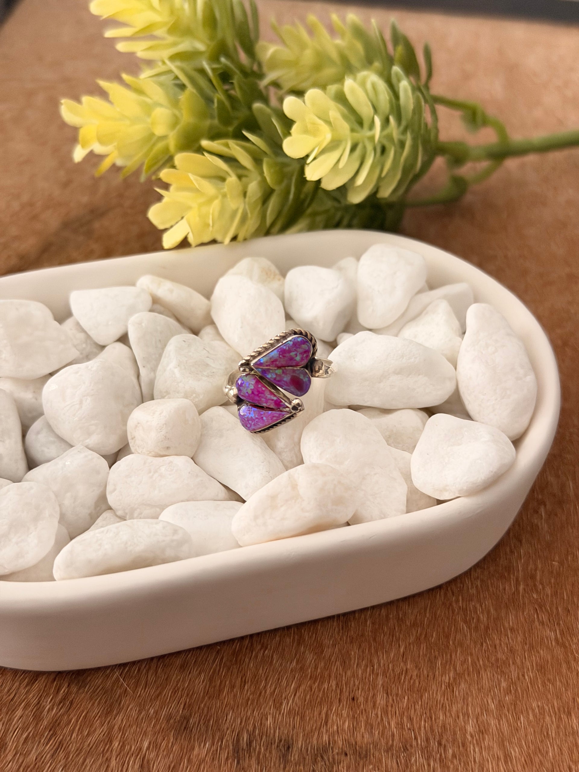 Zuni Made Opal & Sterling Silver Heart Adjustable Ring