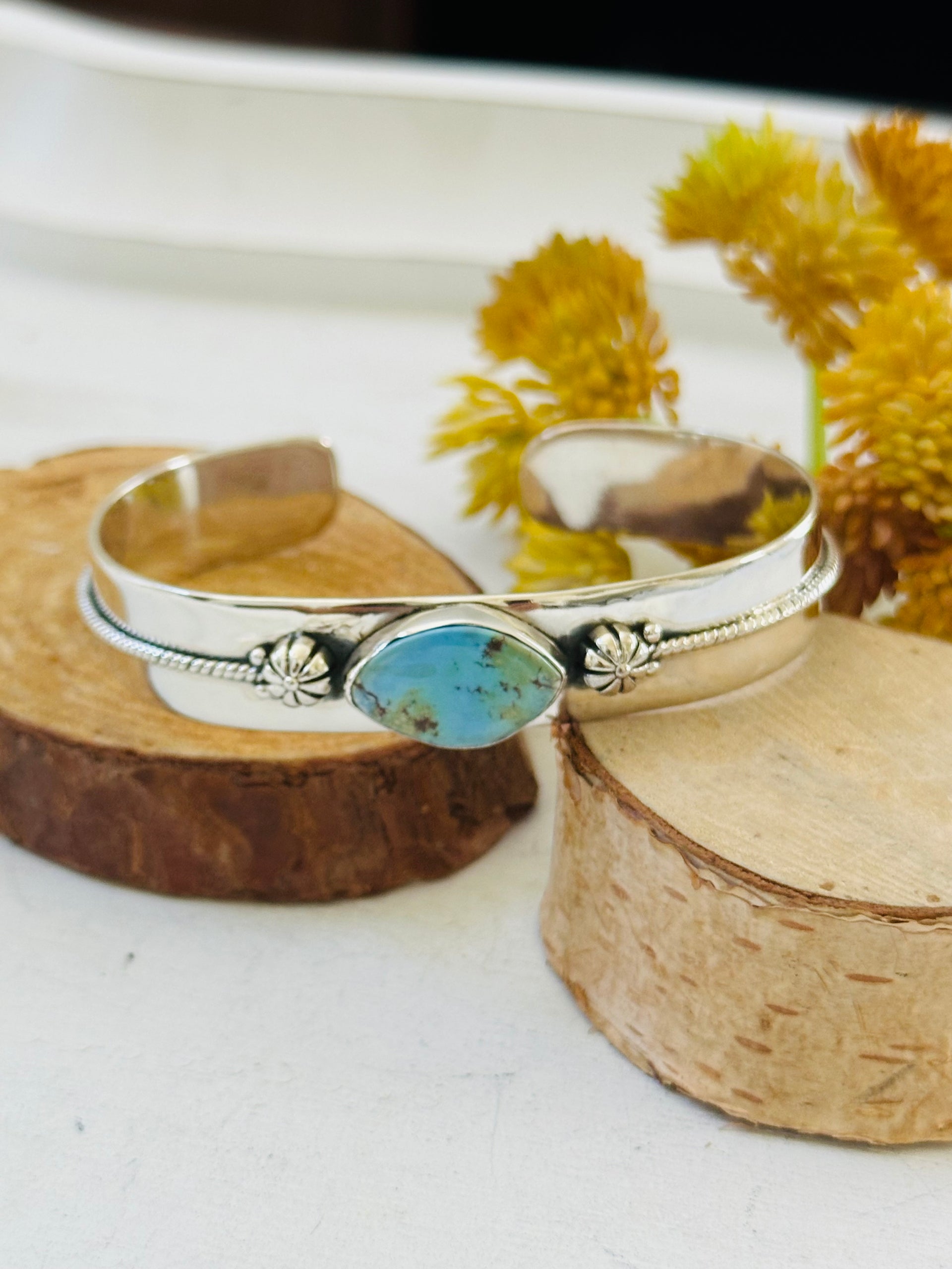 Southwest Made Golden Hills Turquoise & Sterling Silver Cuff Bracelet