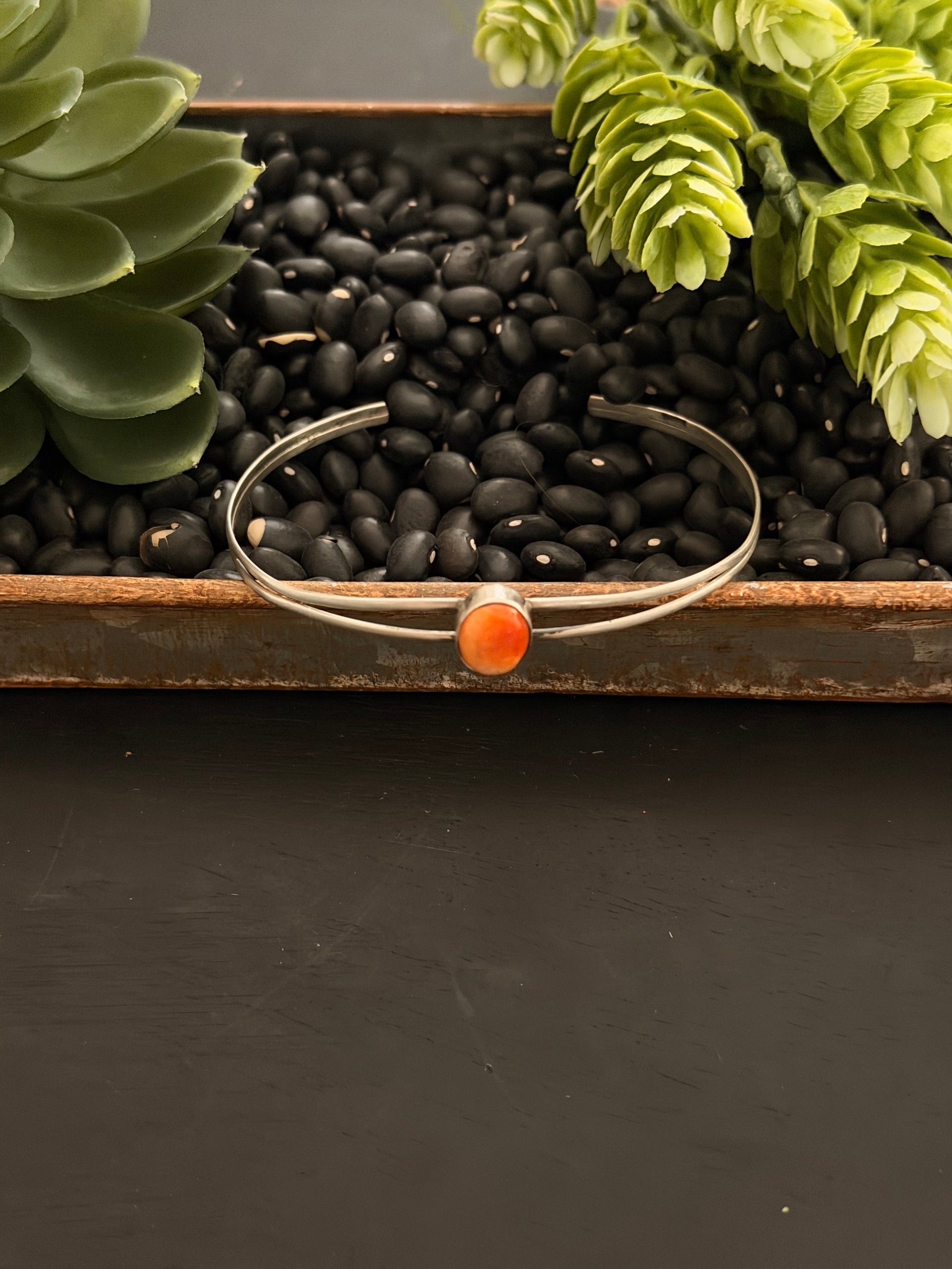 Navajo Made Orange Spiny Oyster & Sterling Silver Cuff Bracelet