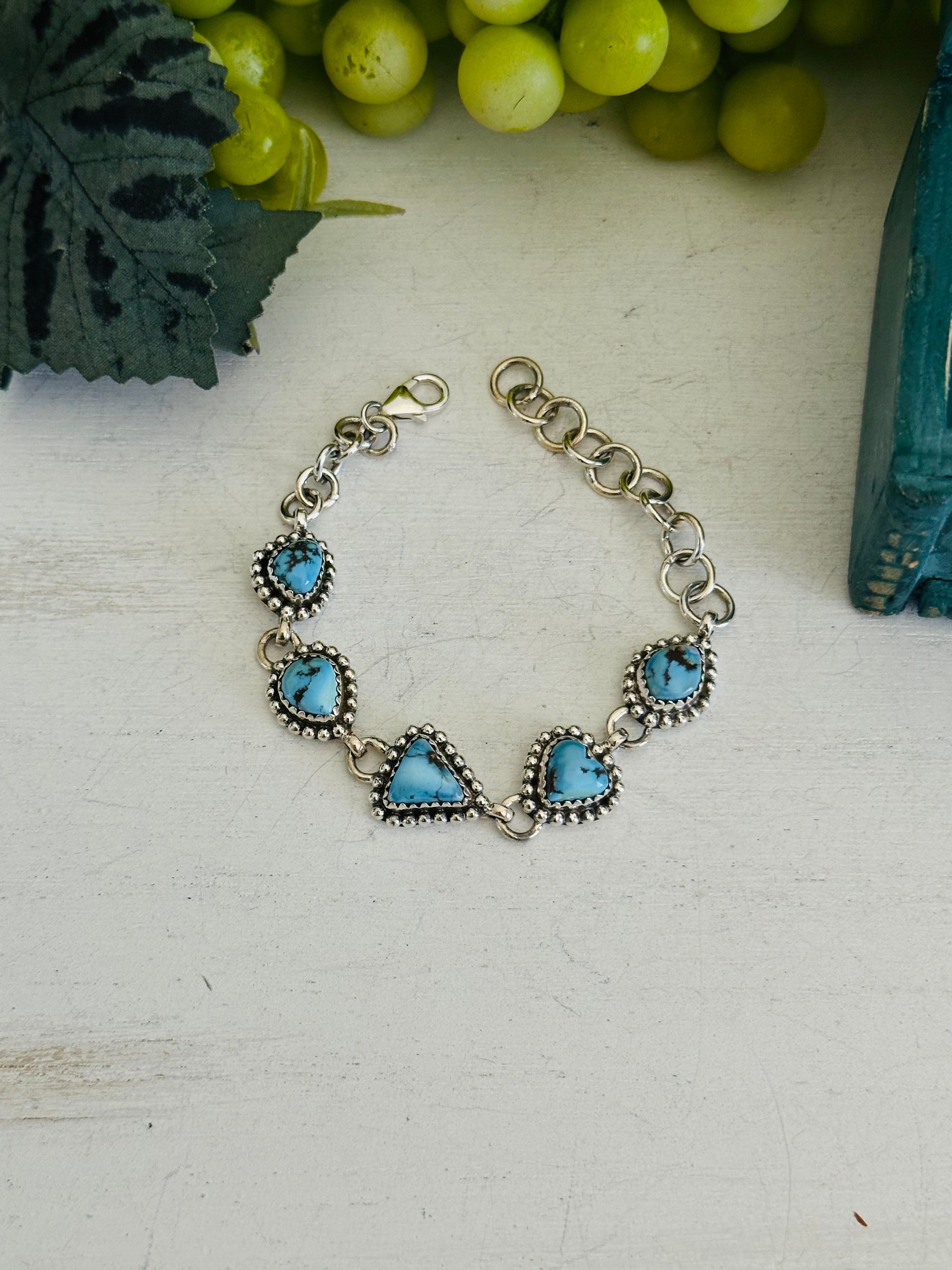 Southwest Made Golden Hills Turquoise & Sterling Silver Bracelet