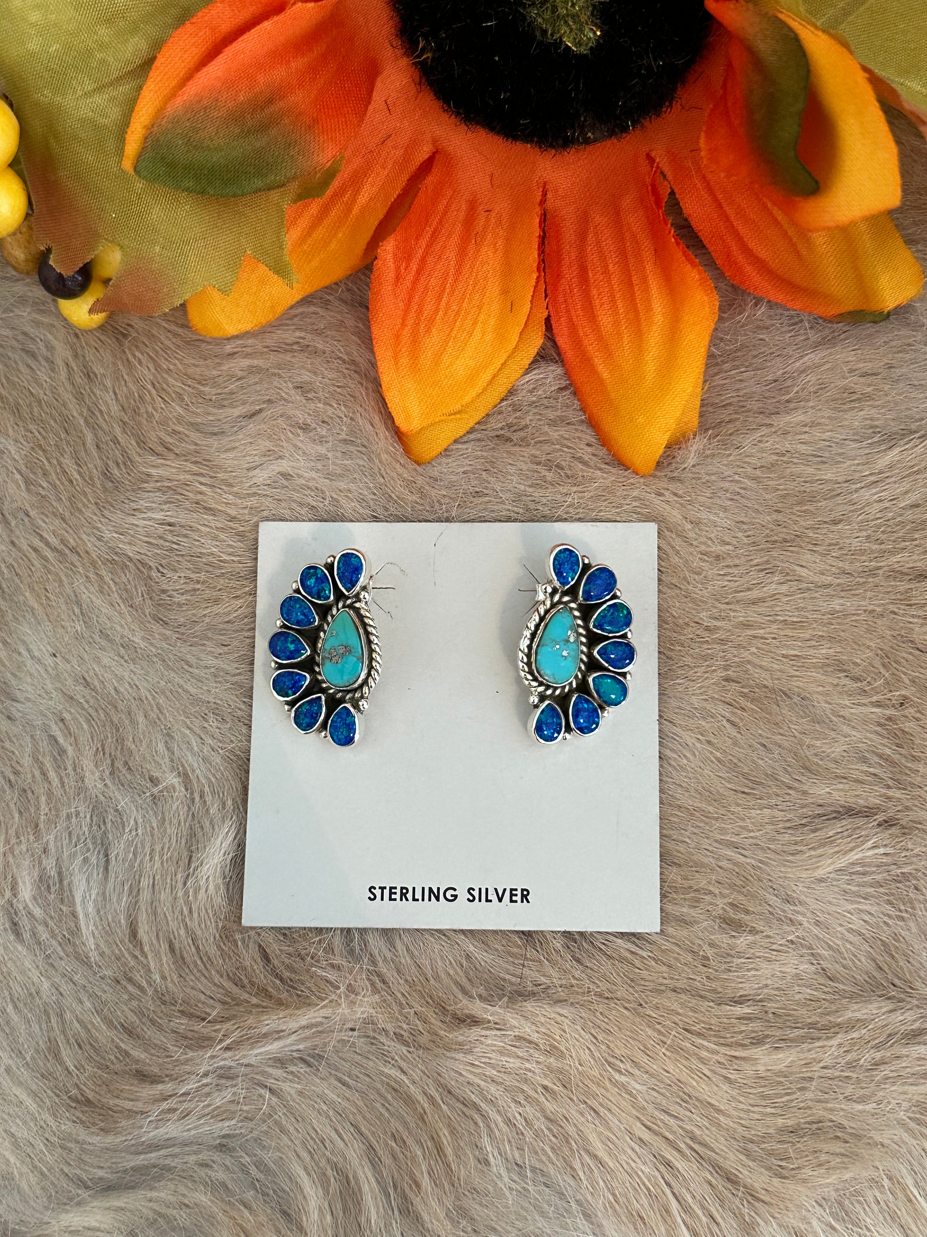 Southwest Handmade Multi Stone & Sterling Silver Post Earrings