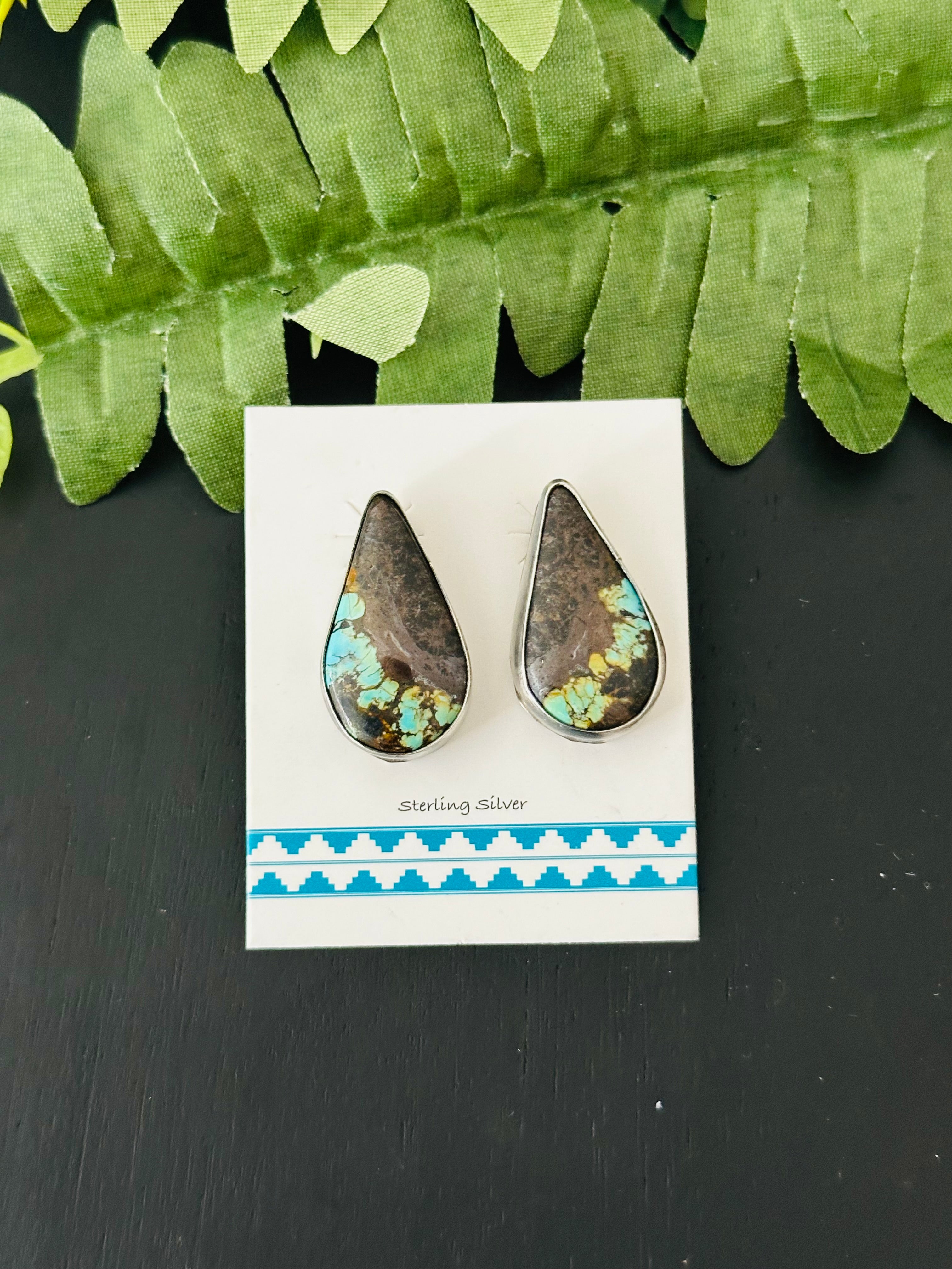 Pete Skeets Black Jack Turquoise & Sterling Silver Post Earrings