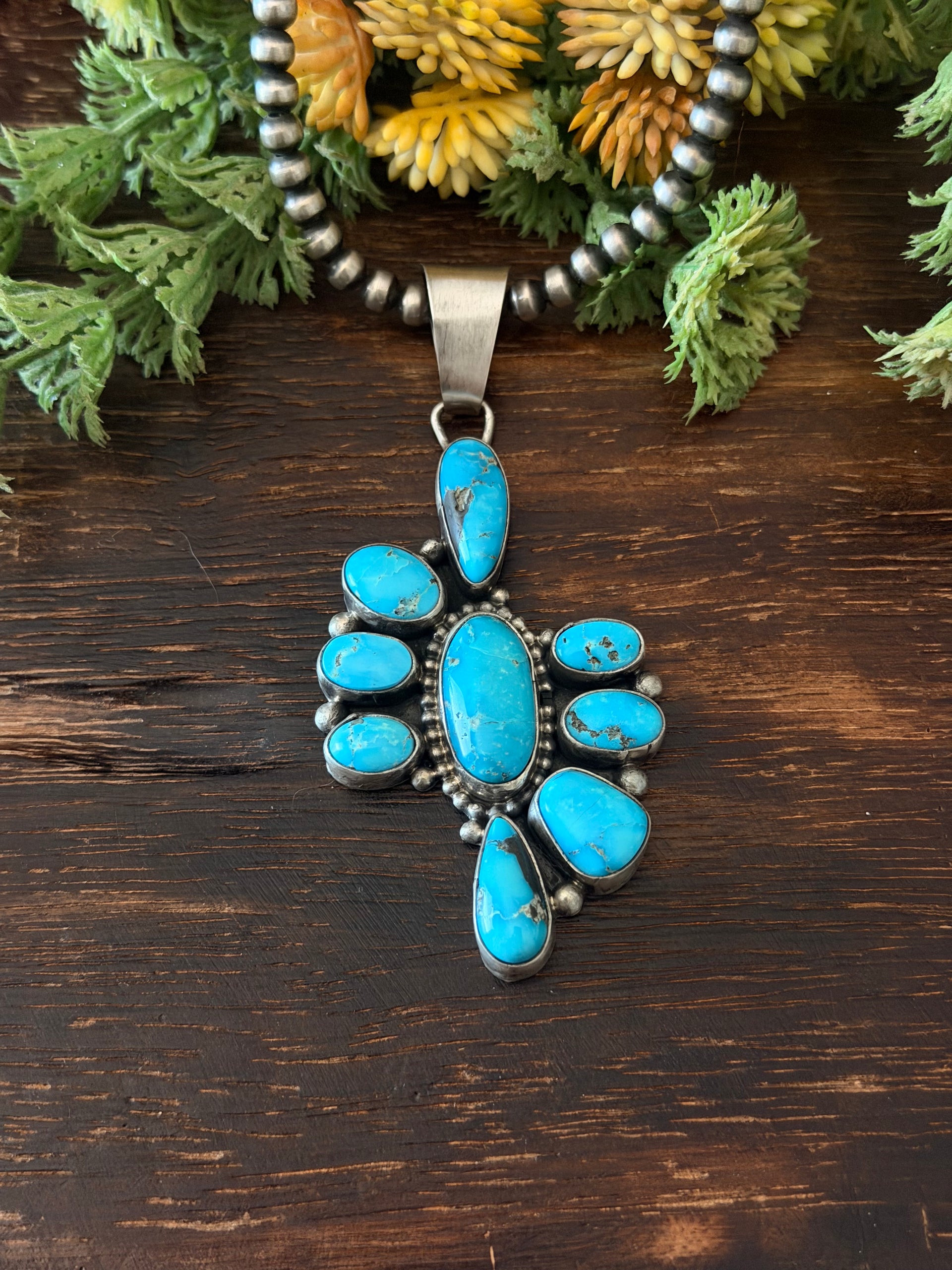 Sheila Becenti Blue Ridge Turquoise & Sterling Silver Cluster Pendant