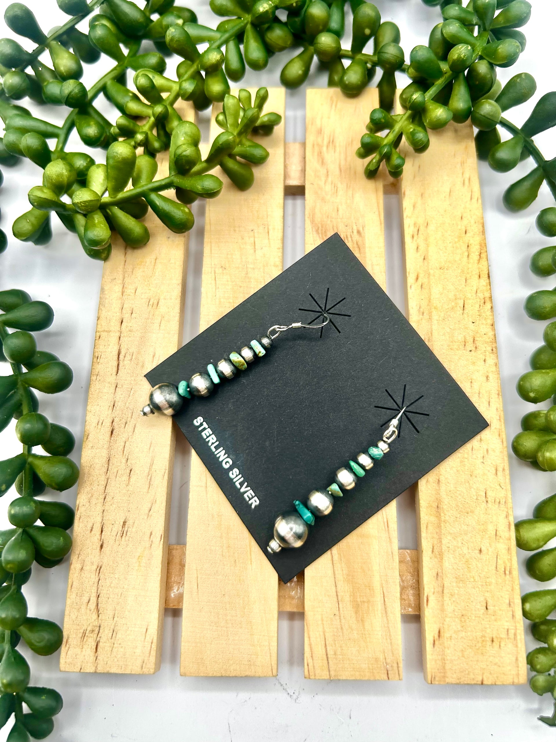 Navajo Made Strung Kingman Turquoise & Sterling Silver Hook Earrings