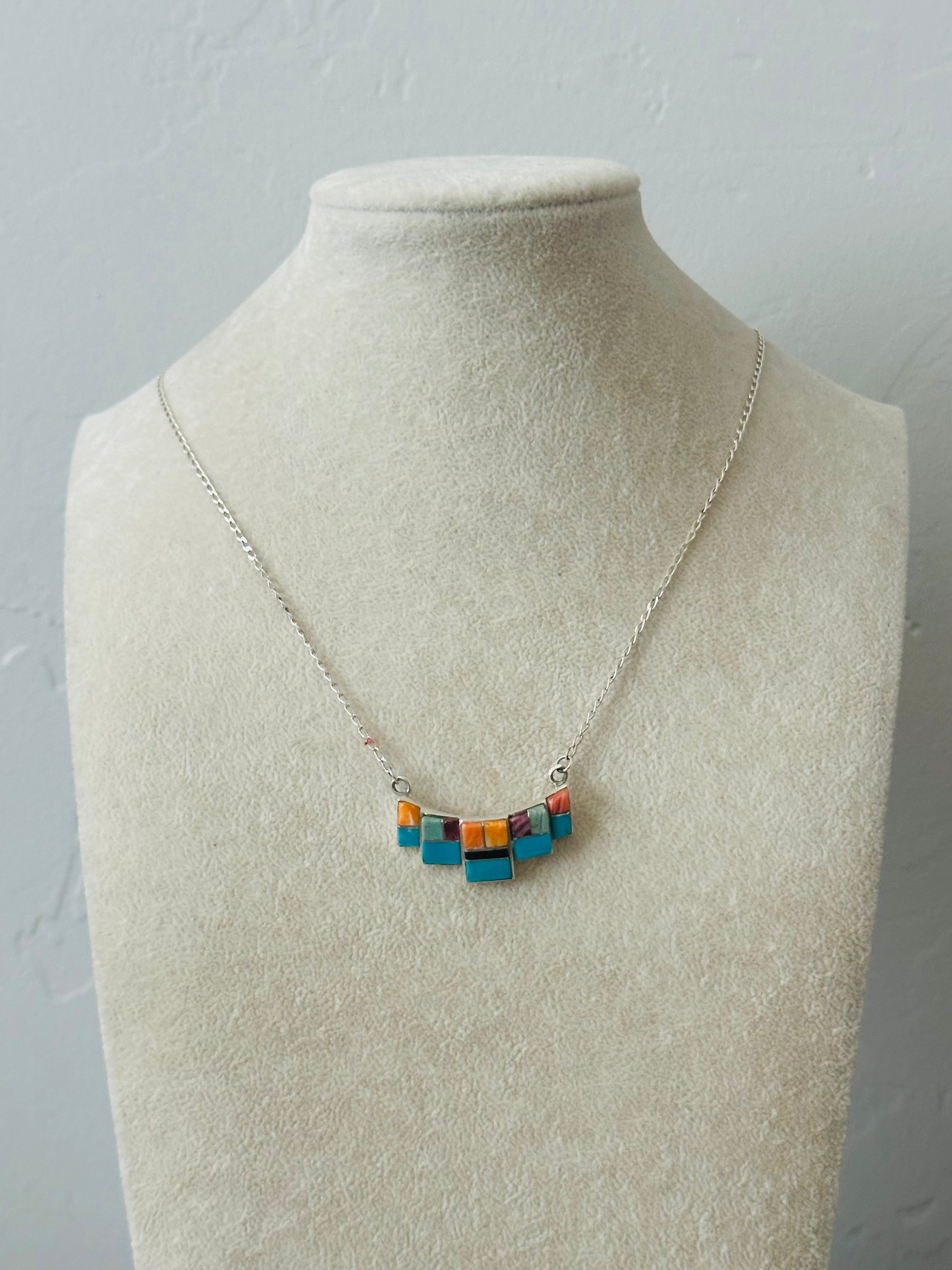 Navajo Made Multi Stone & Sterling Silver Necklace