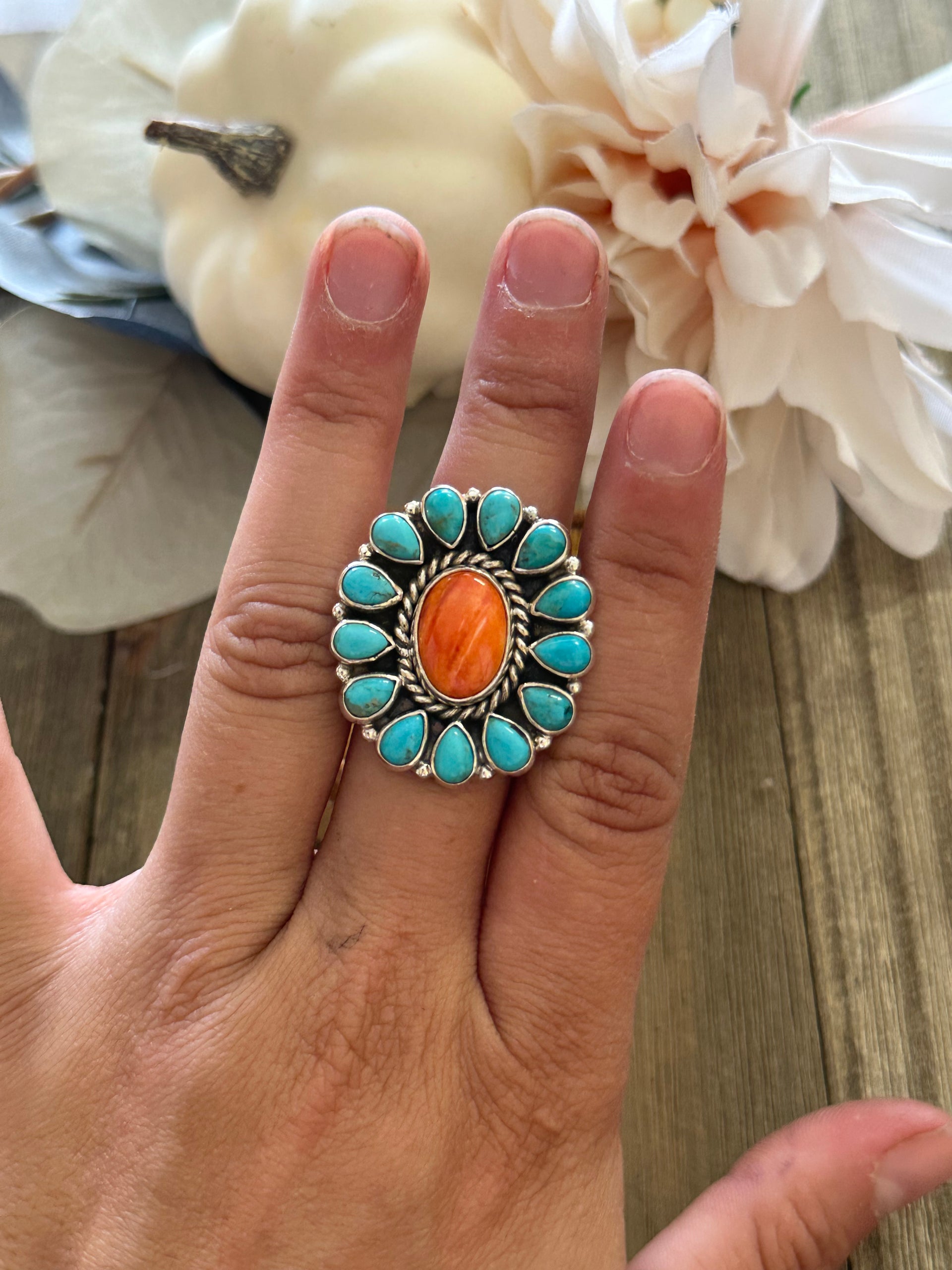 Southwest Handmade Multi Stone & Sterling Silver Adjustable Ring