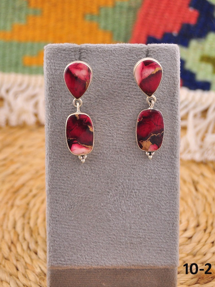 Southwest Made Rose Dahlia & Sterling Silver Dangle Earrings