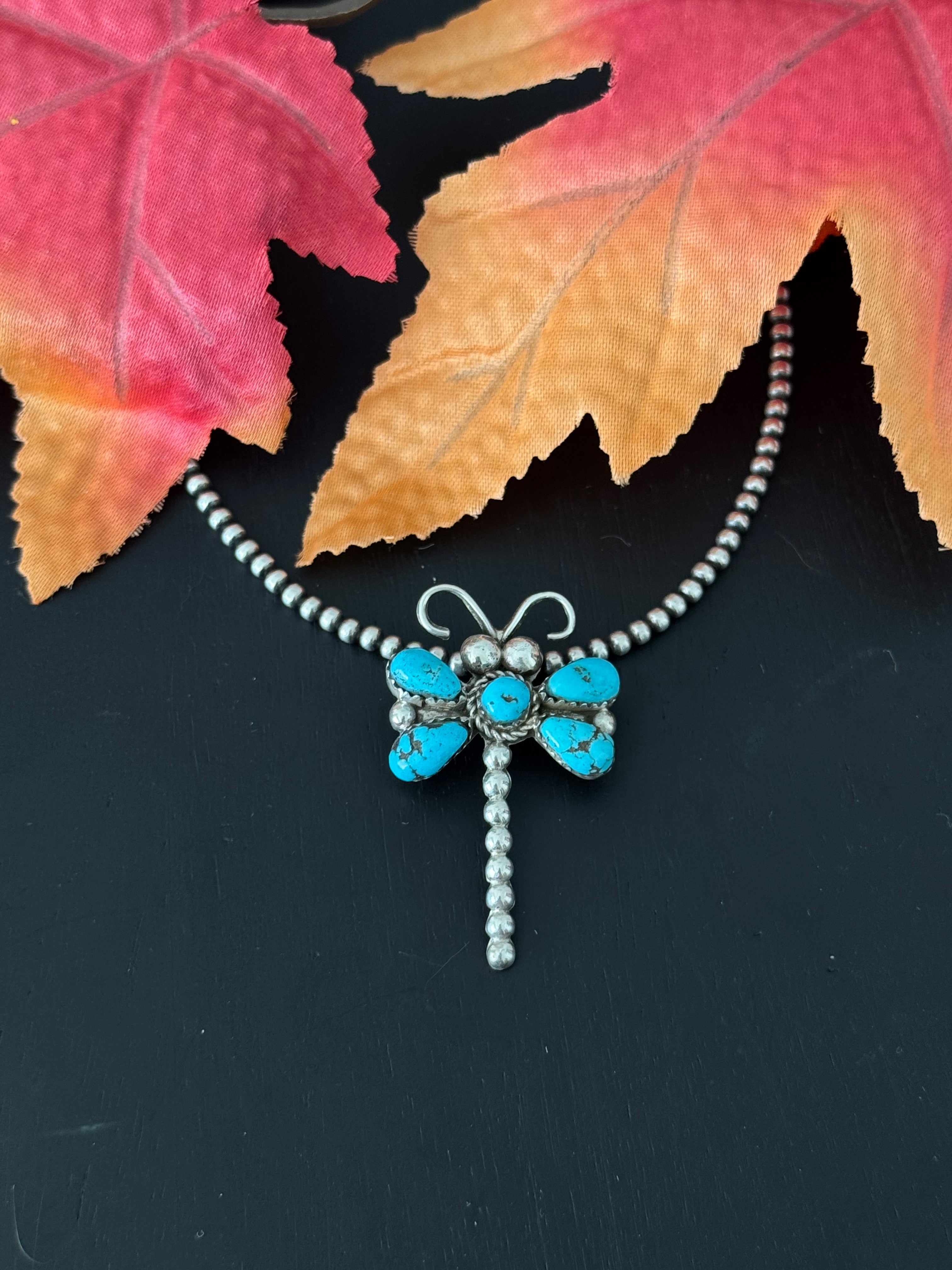 Navajo Made Kingman Turquoise & Sterling Silver Dragonfly Pin/Pendant