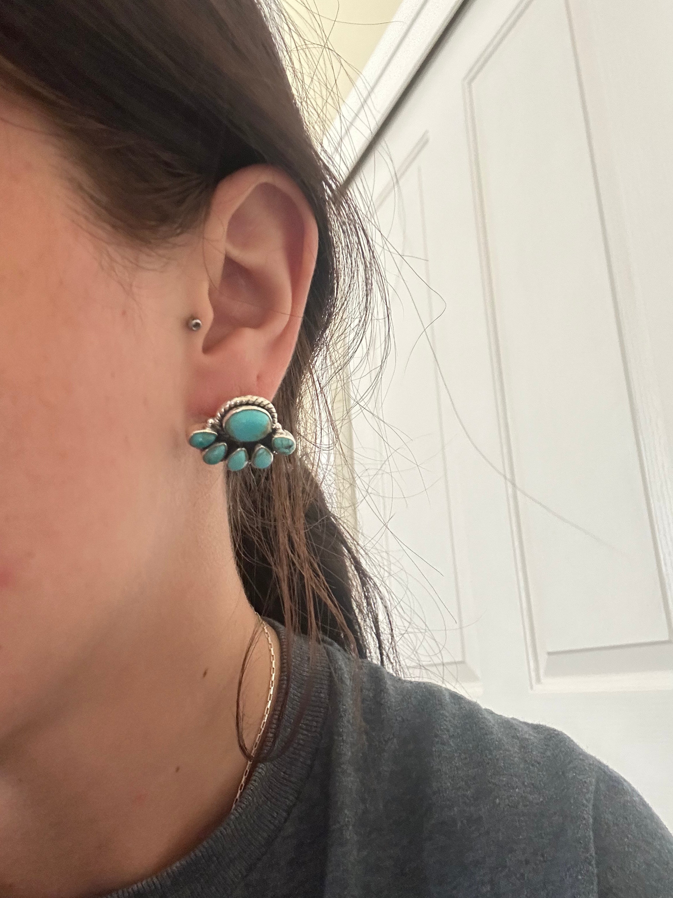 Southwest Handmade Kingman Turquoise & Sterling Silver Post Earrings