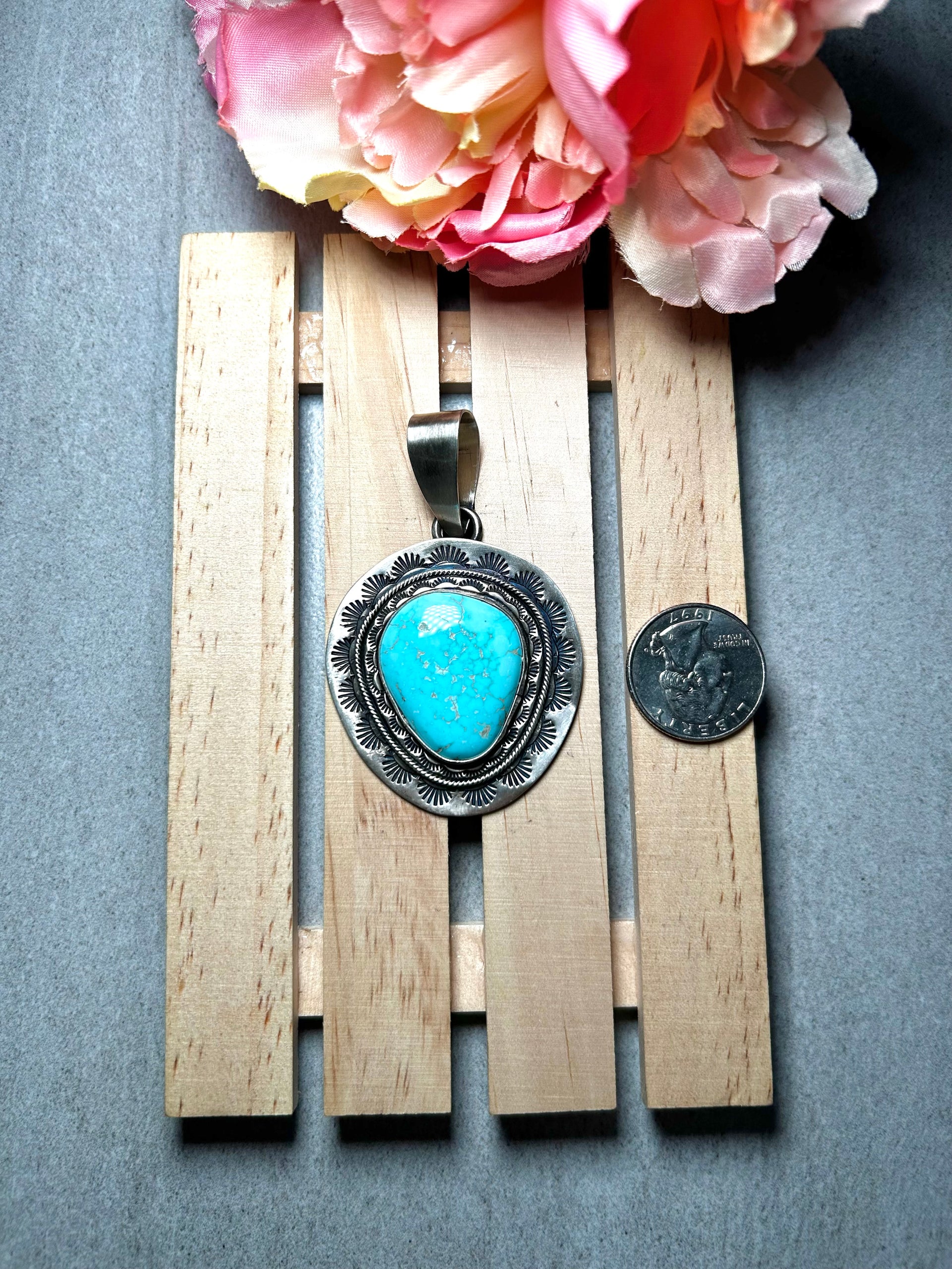 Navajo Made Royston Turquoise & Sterling Silver Pendant