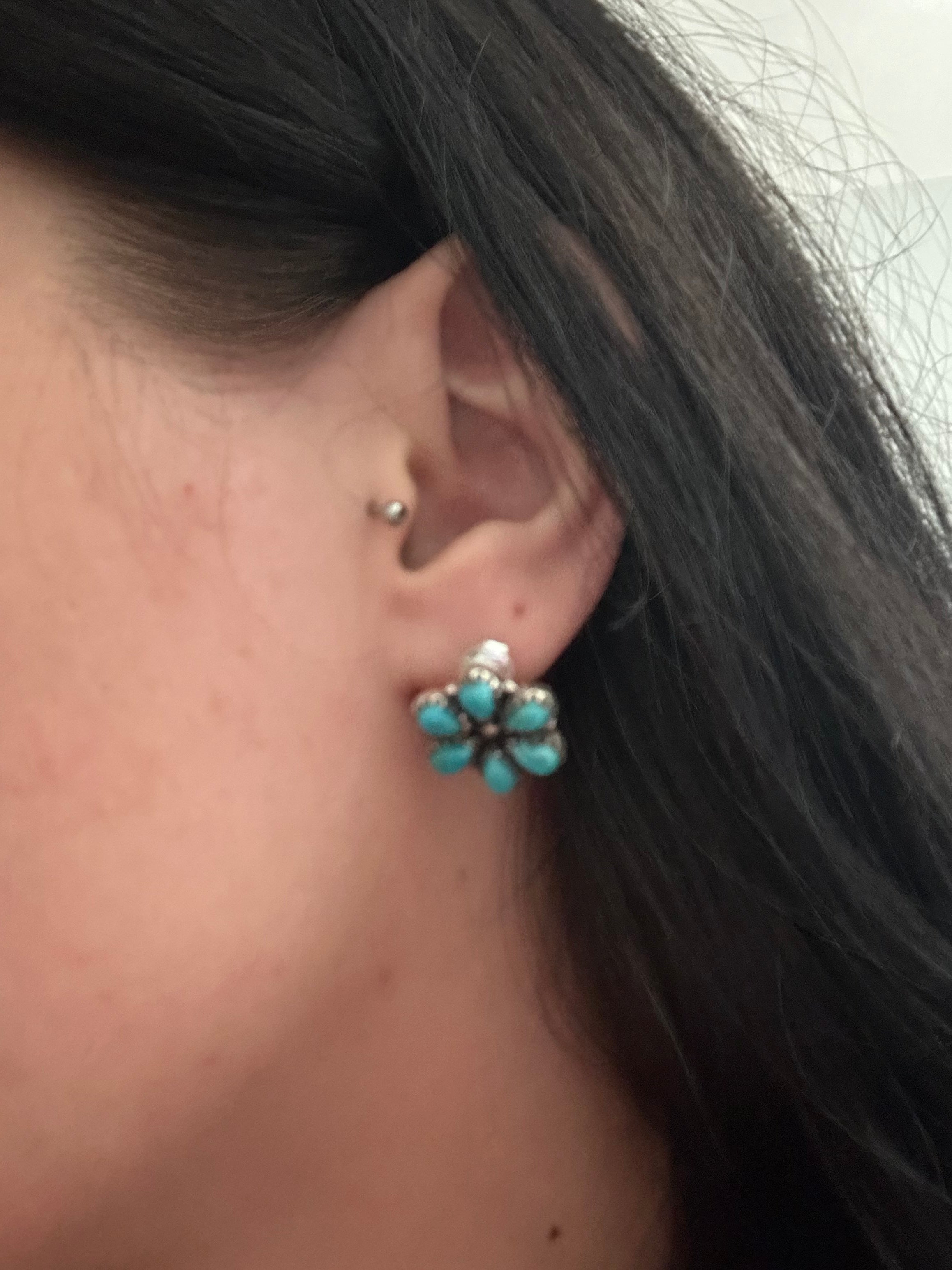 Southwest Handmade Kingman Turquoise & Sterling Silver Post Earrings