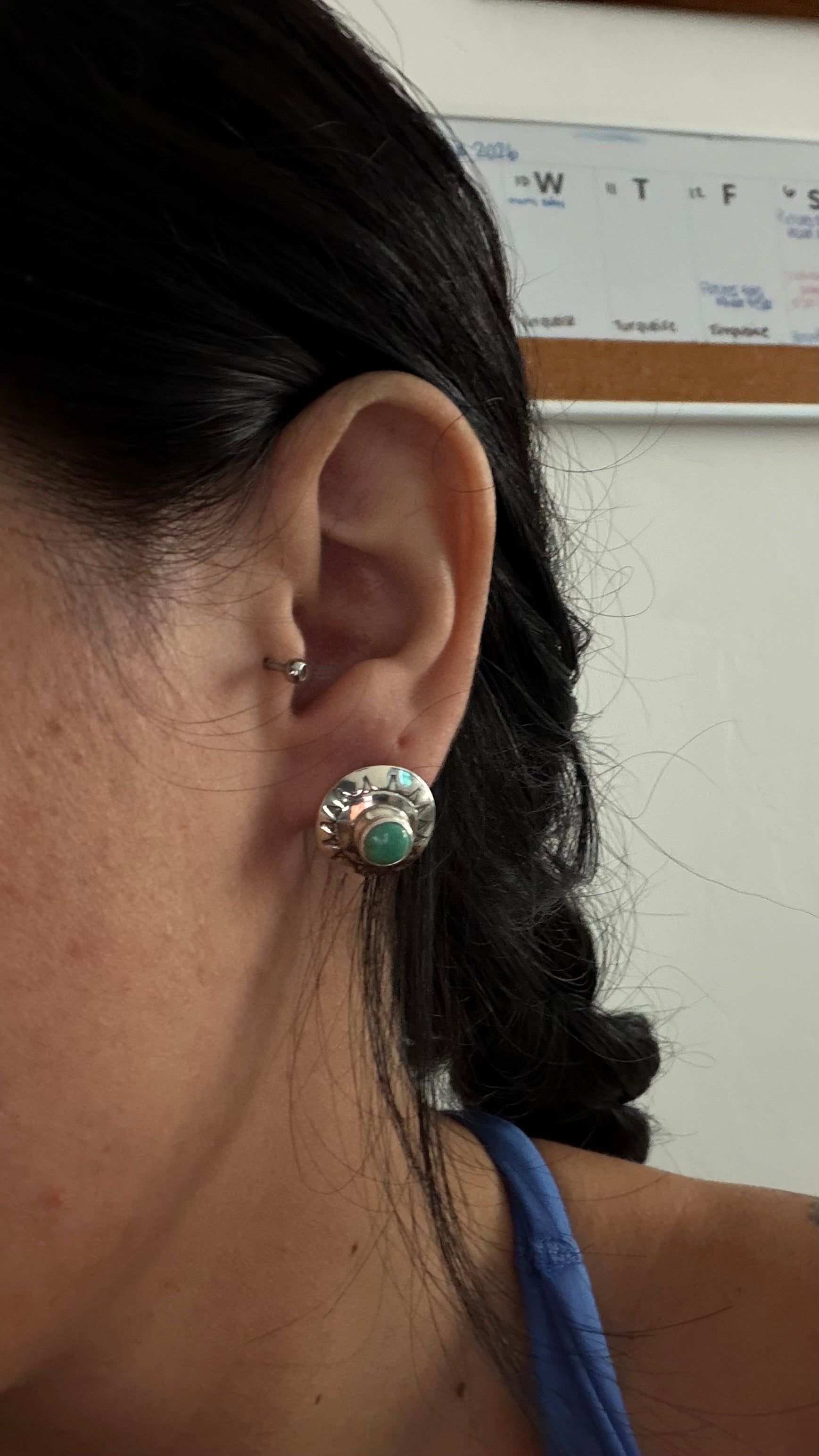 Navajo Made Kingman Turquoise & Sterling Silver Post Earrings