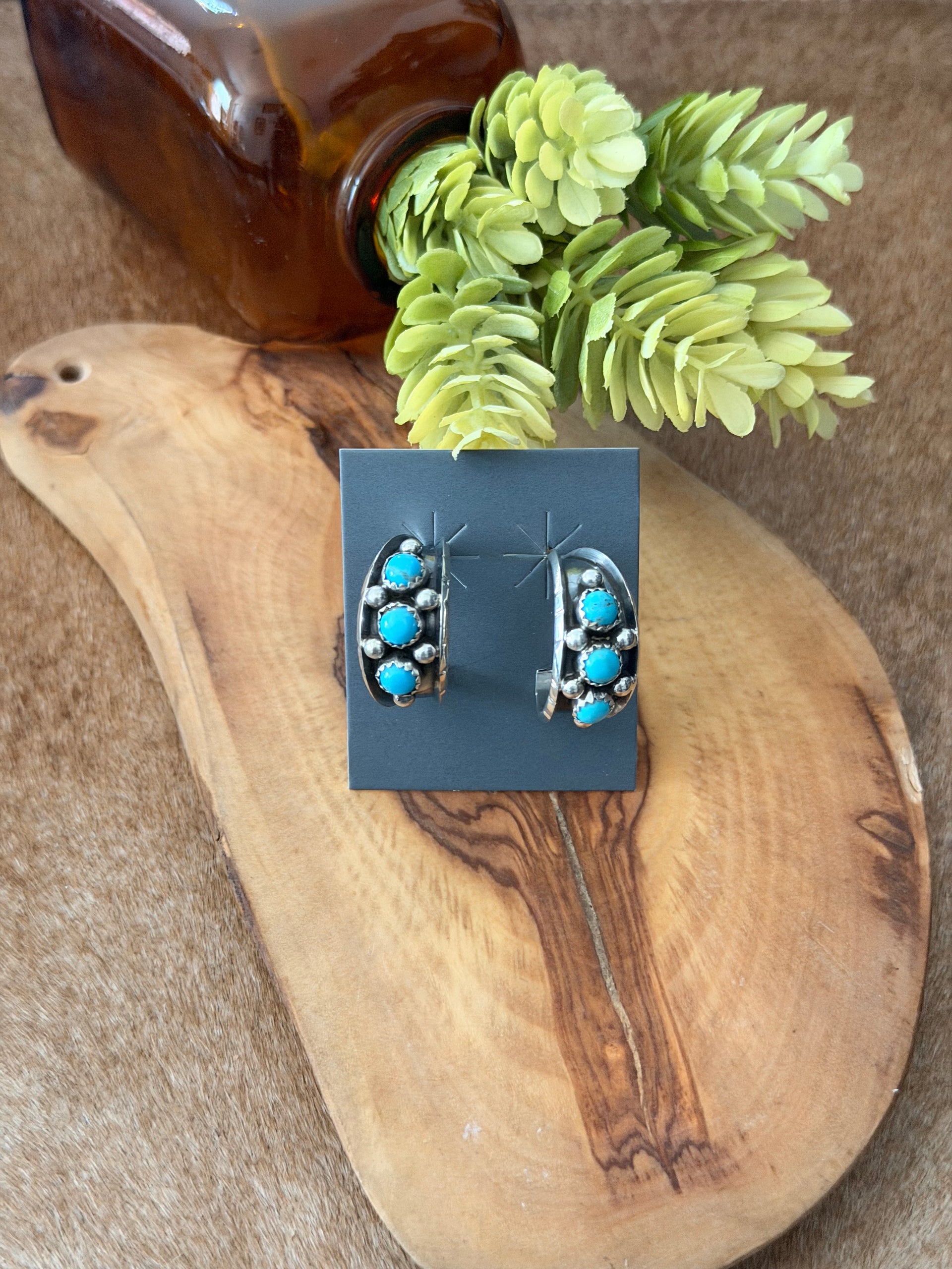 Reed Charley Kingman Turquoise & Sterling Silver Hoop Earrings