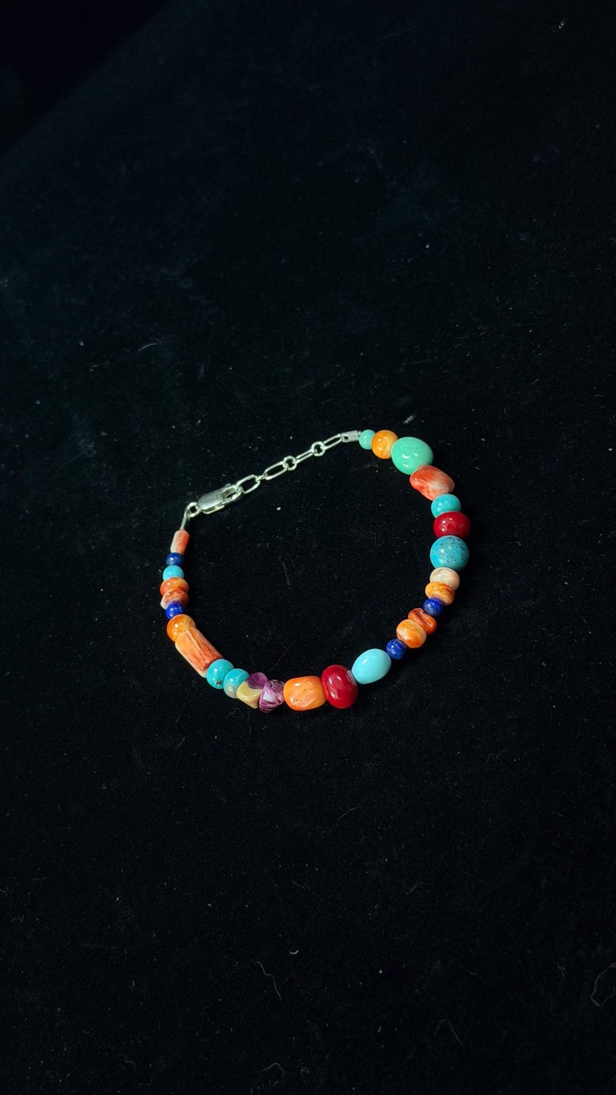 Navajo Strung Multi Stone & Sterling Silver Beaded Bracelet