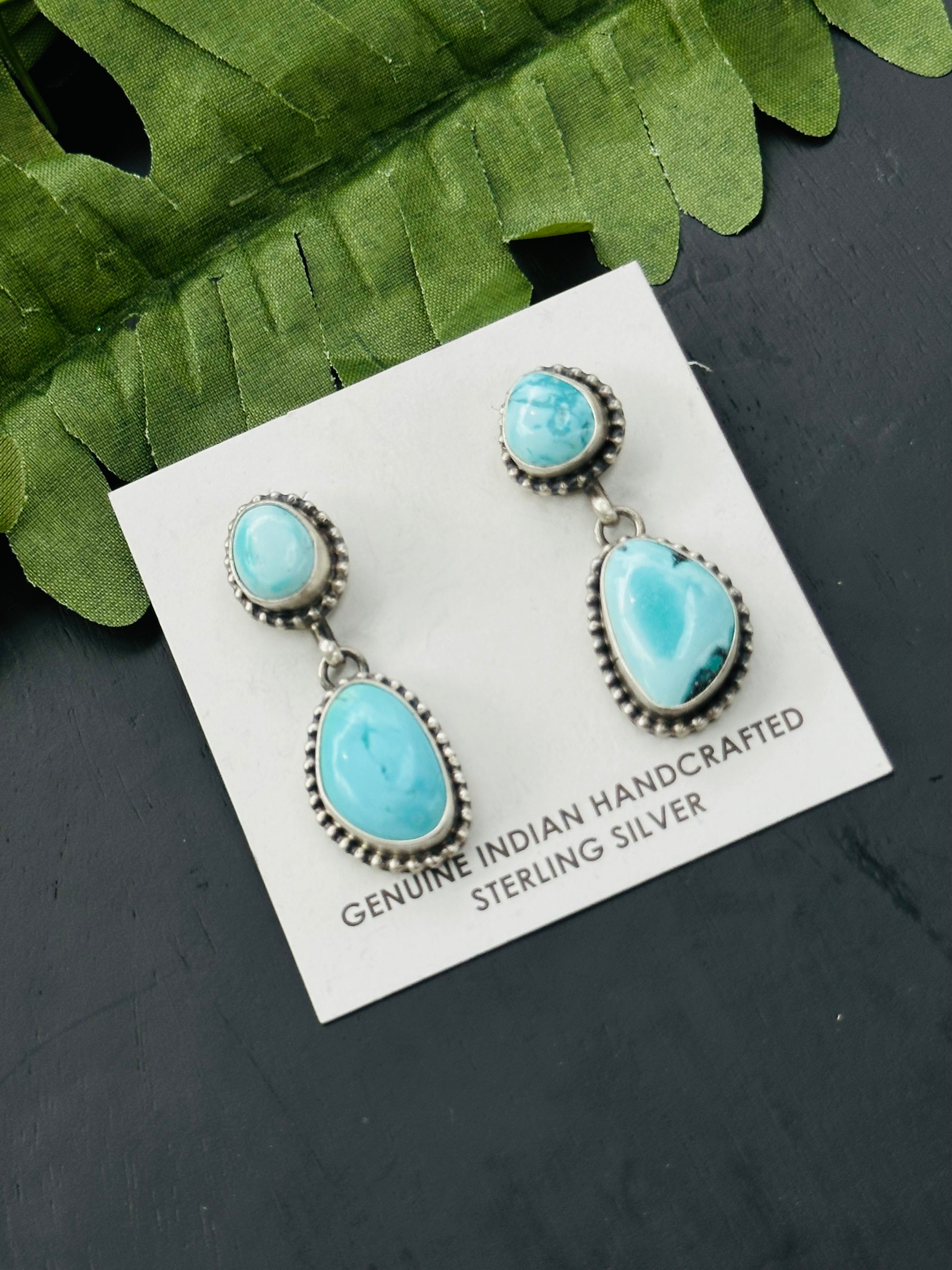 Eli Skeets Royston Turquoise & Sterling Silver Post Dangle Earring