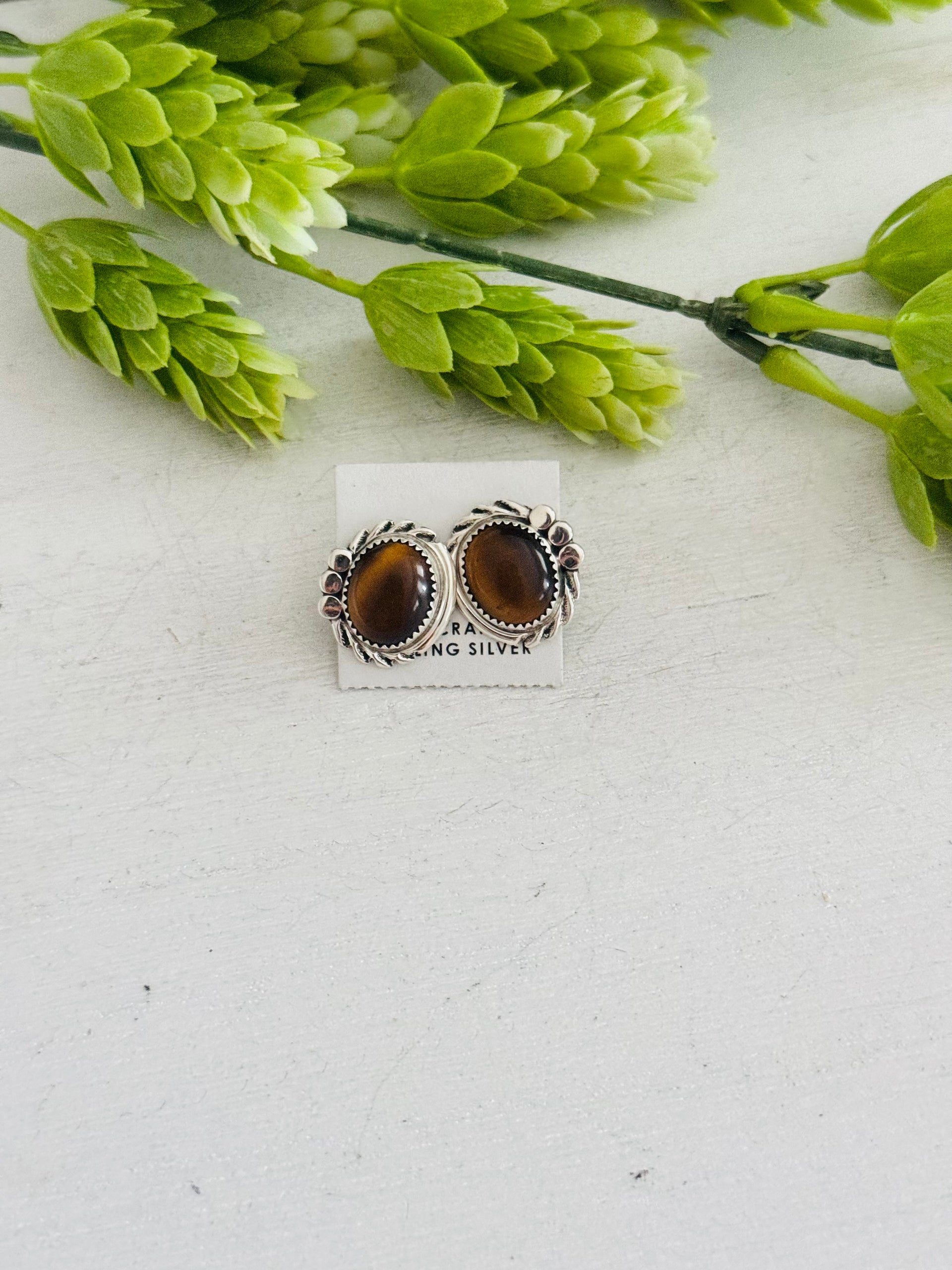 Navajo Made Tiger Eye & Sterling Silver Post Earrings