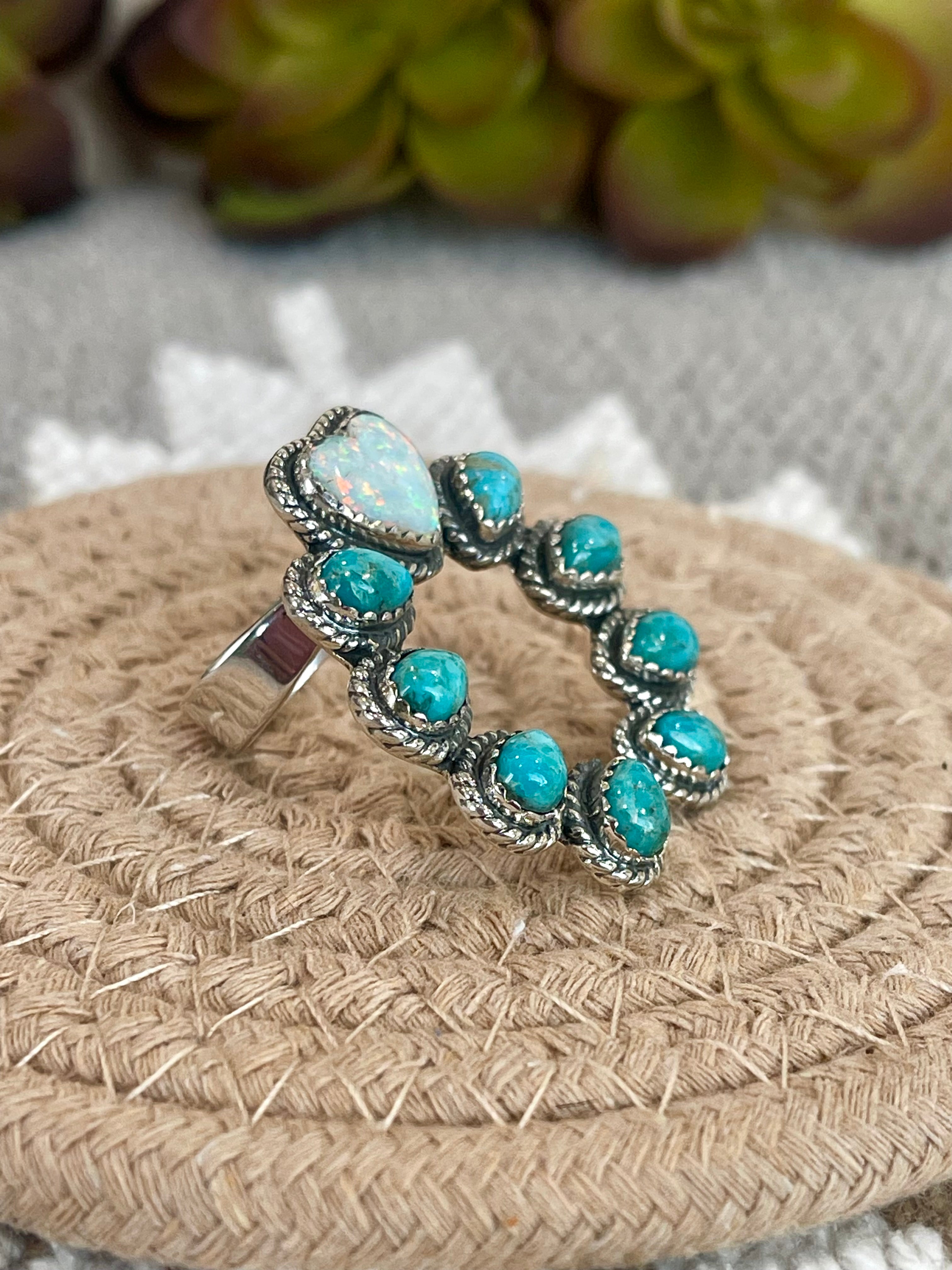 Southwest Handmade Multi Stone & Sterling Silver Adjustable Naja Ring