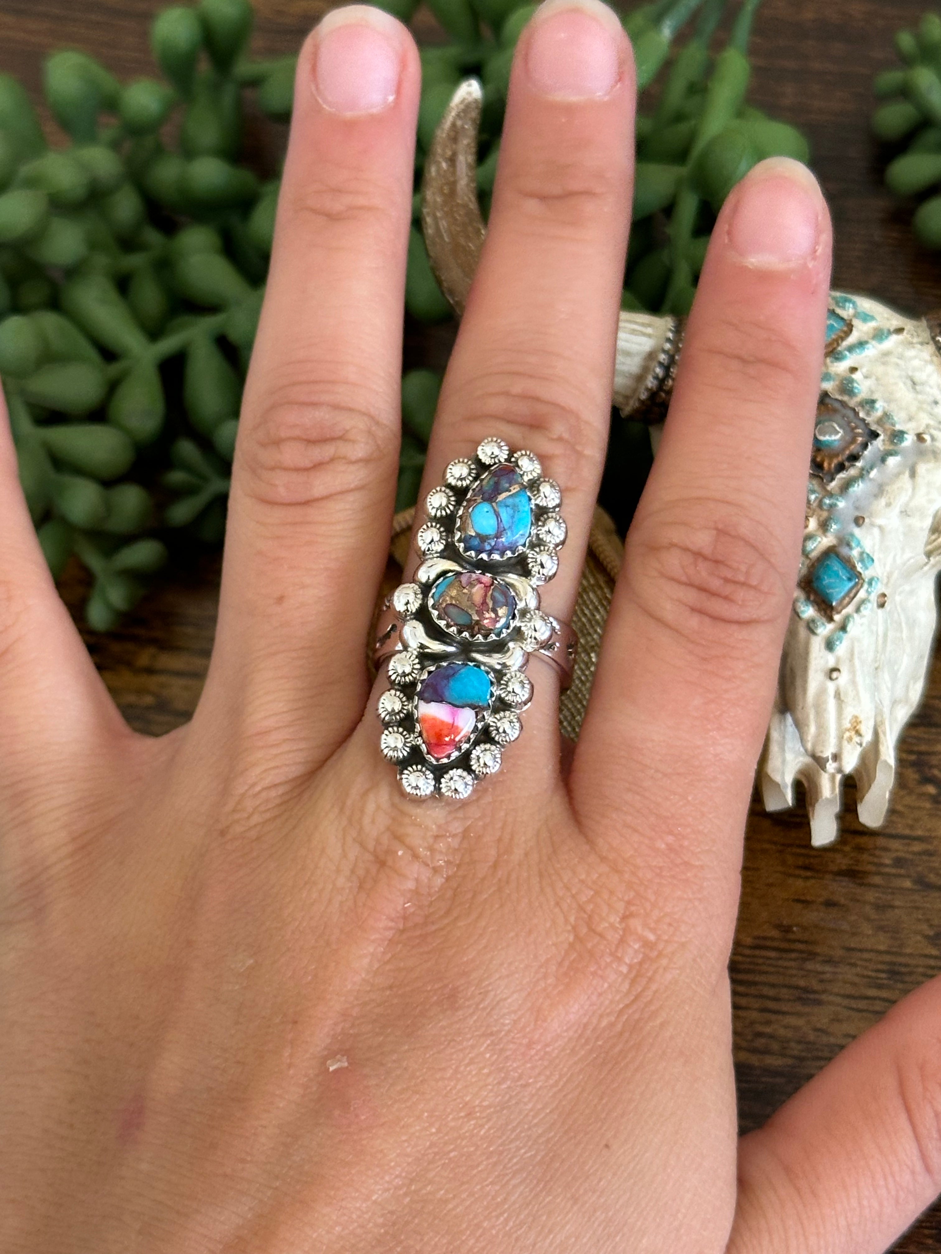 Southwest Handmade Mohave Turquoise & Sterling Silver Adjustable Ring