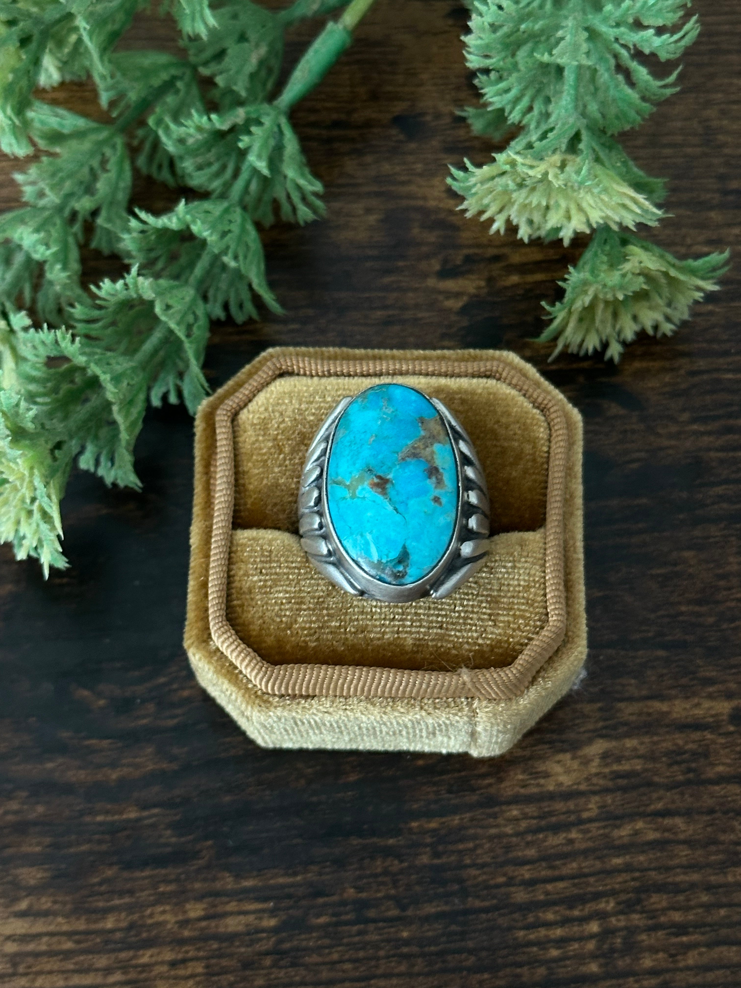 Navajo Made Kingman Turquoise & Sterling Silver Ring Size 8.75