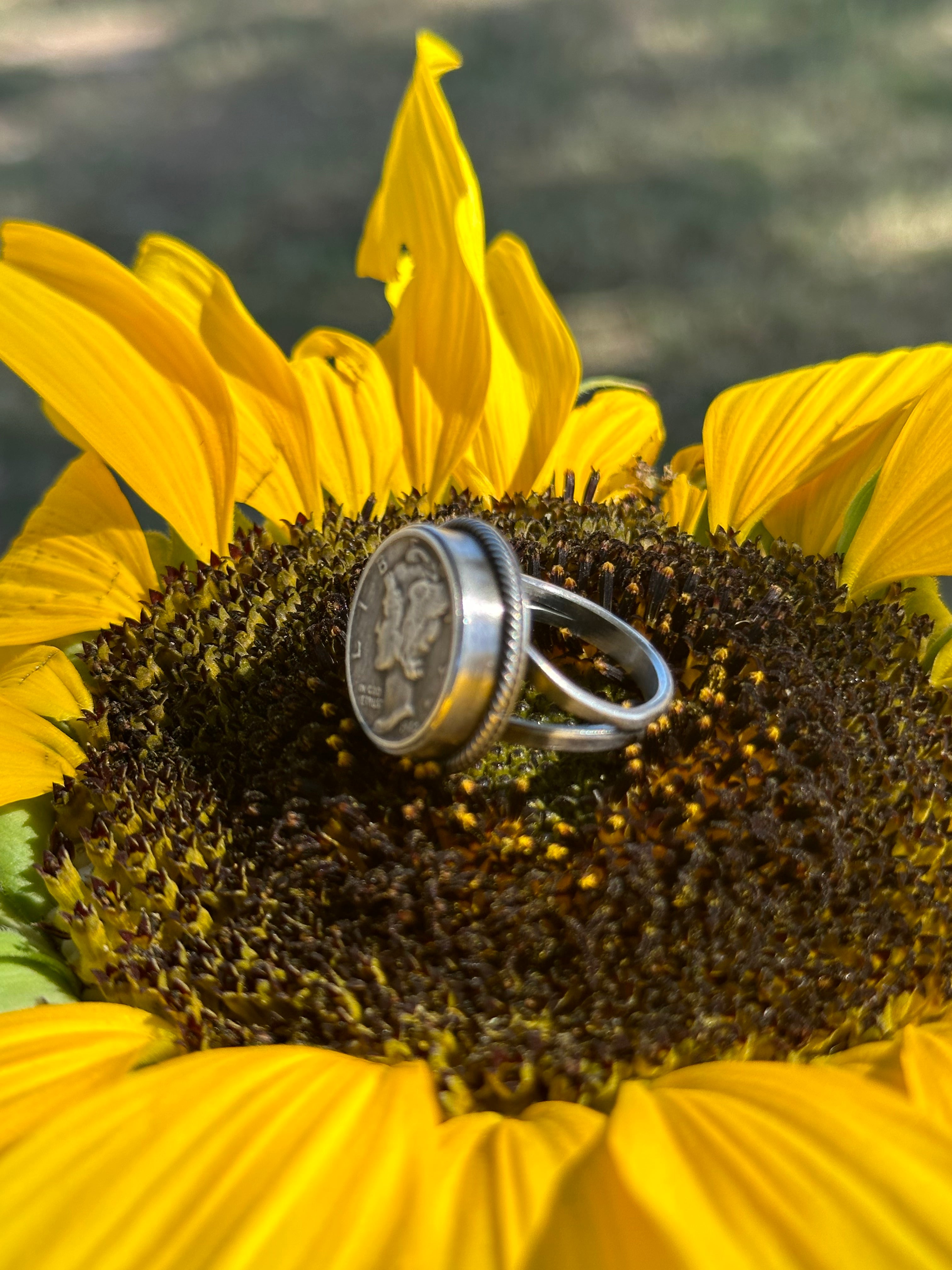 Navajo Made Sterling Silver Dime Ring Size 6.75