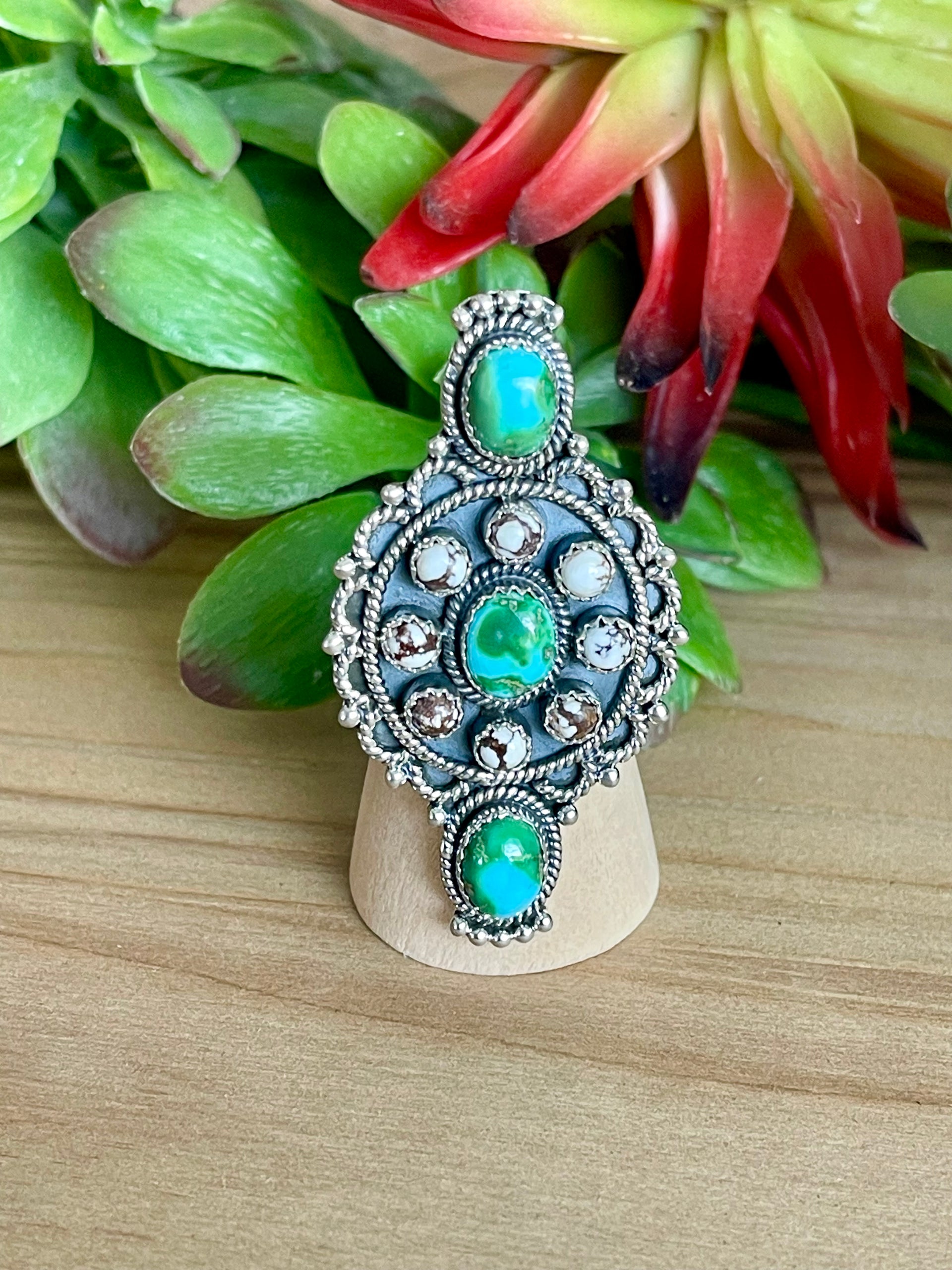 Southwest Handmade Multi Stone & Sterling Silver Adjustable Cluster Ring