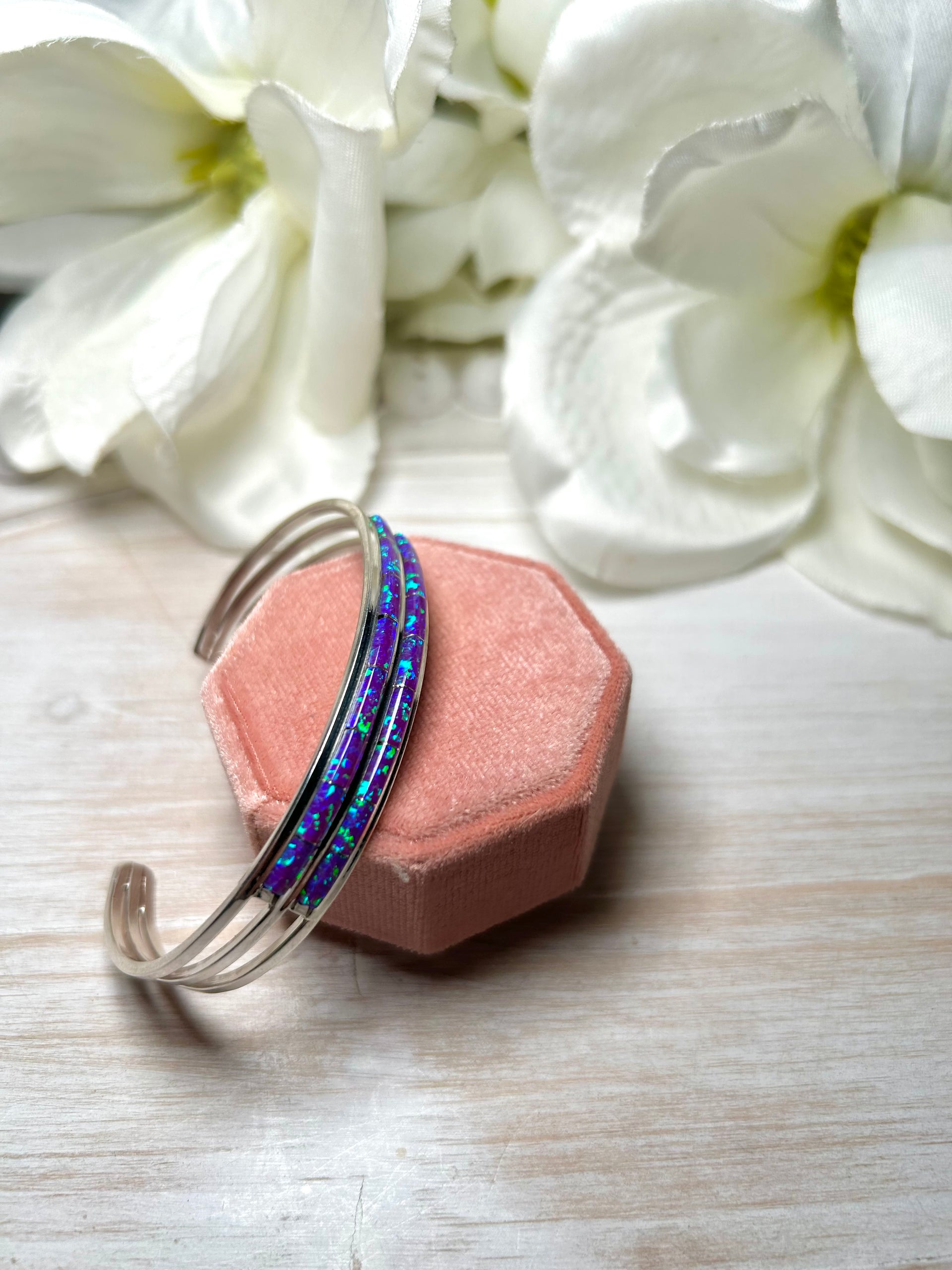 Navajo Made Opal & Sterling Silver Cuff Bracelet