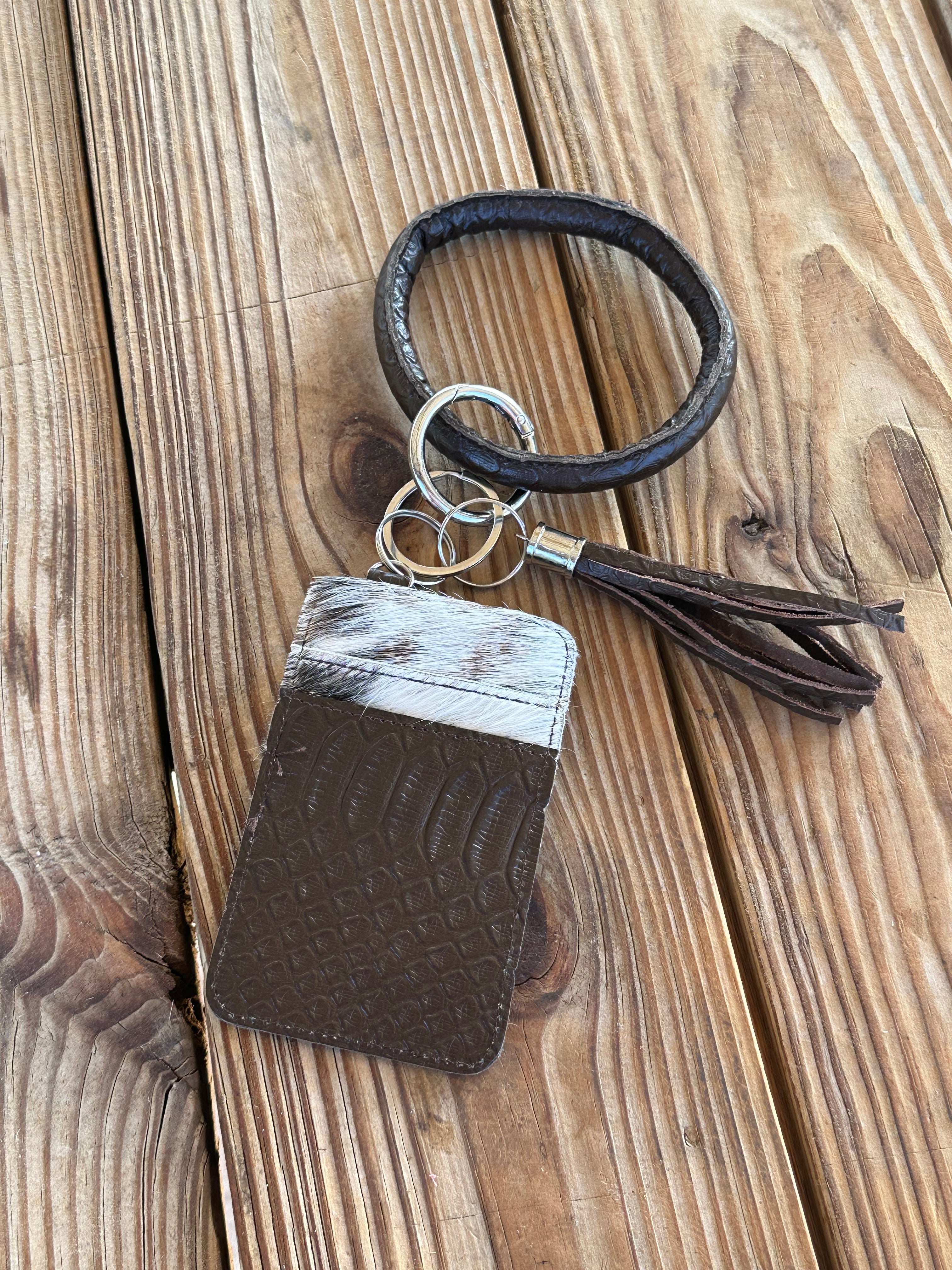 Genuine Leather & Cowhide Wristlet Card Holder