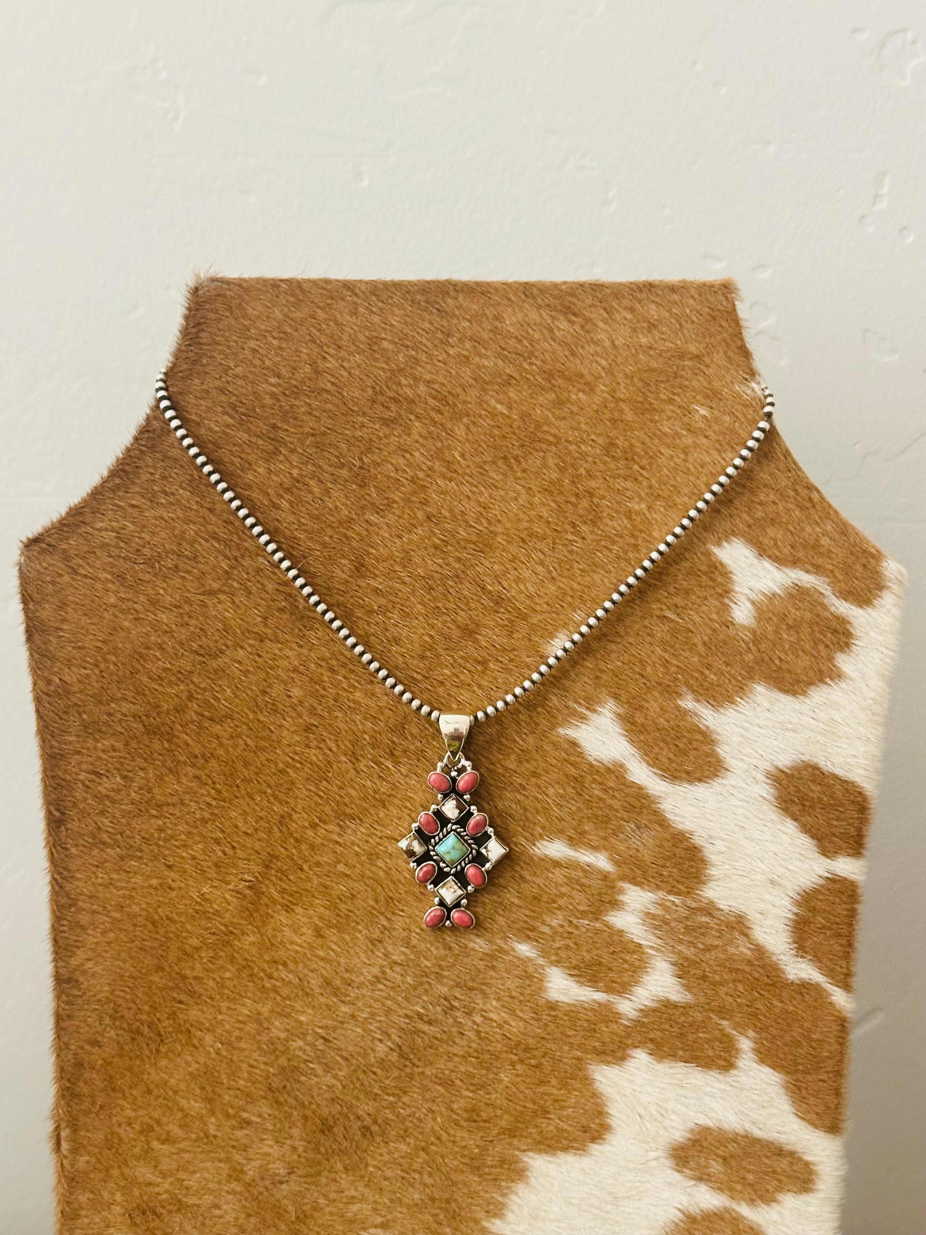 Southwest Handmade Multi Stone & Sterling Silver Cluster Pendant