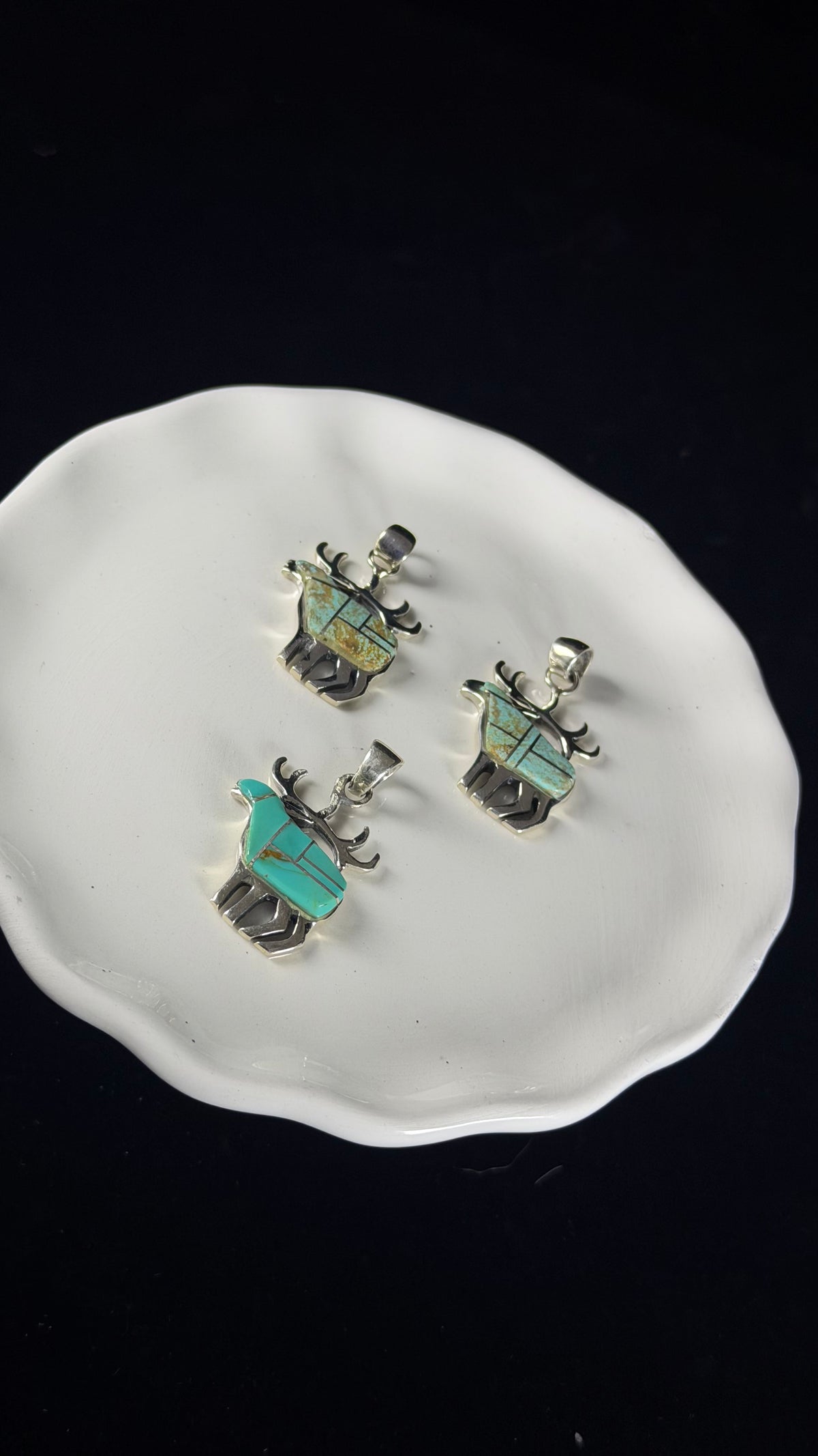 Navajo Made Mine 8 Turquoise & Sterling Silver Inlay Moose Pendant