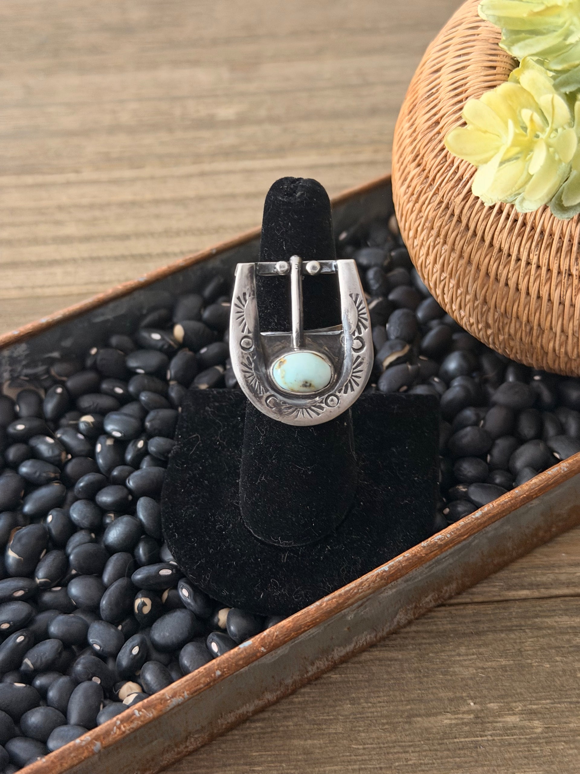 Patrick Yazzie Palomino Variscite & Sterling Silver Adjustable Buckle Ring
