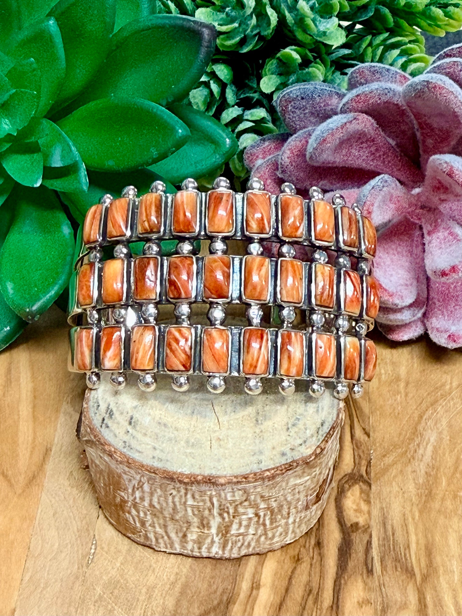 Southwest Handmade Spiny Oyster & Sterling Silver Cuff Bracelet