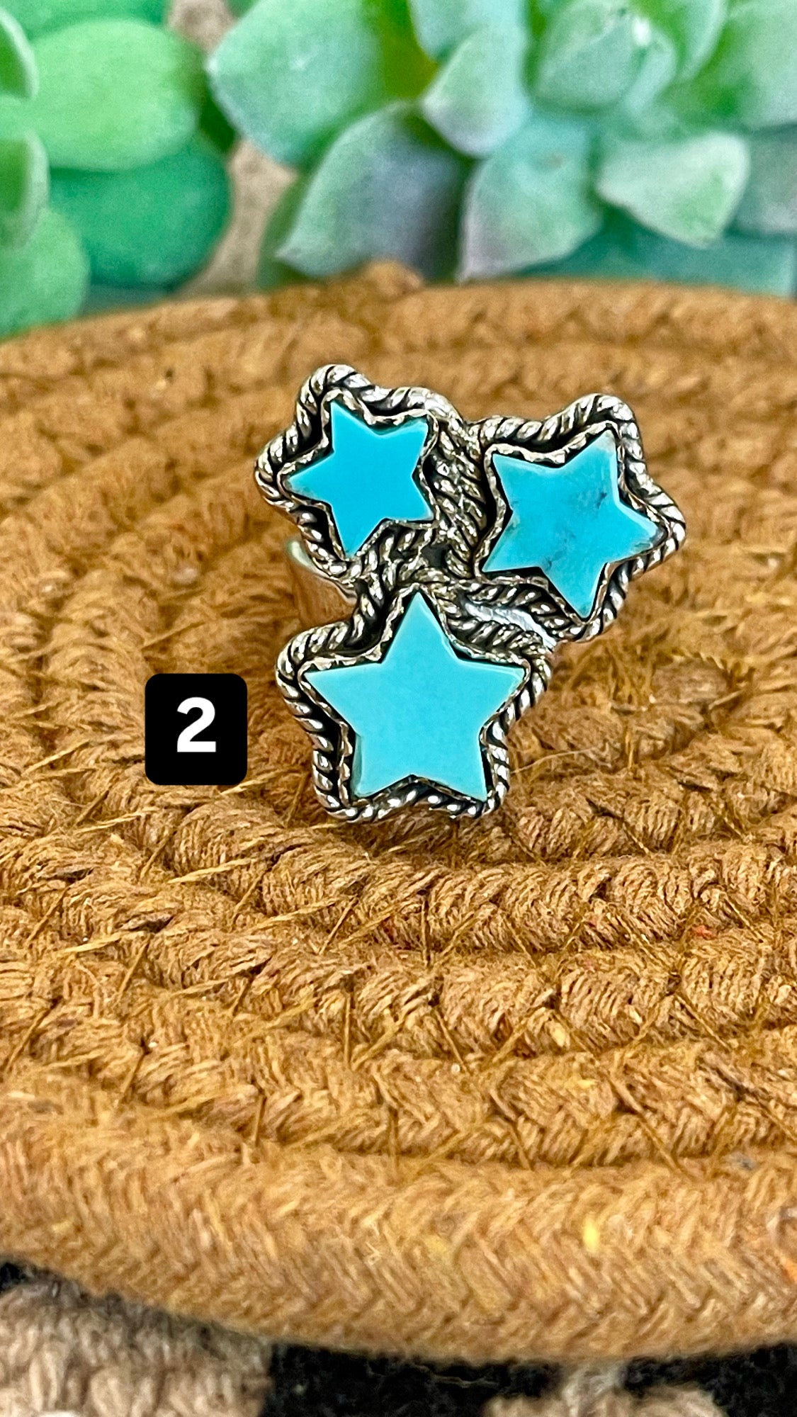 Southwest Handmade Kingman Turquoise & Sterling Silver Adjustable Star Ring