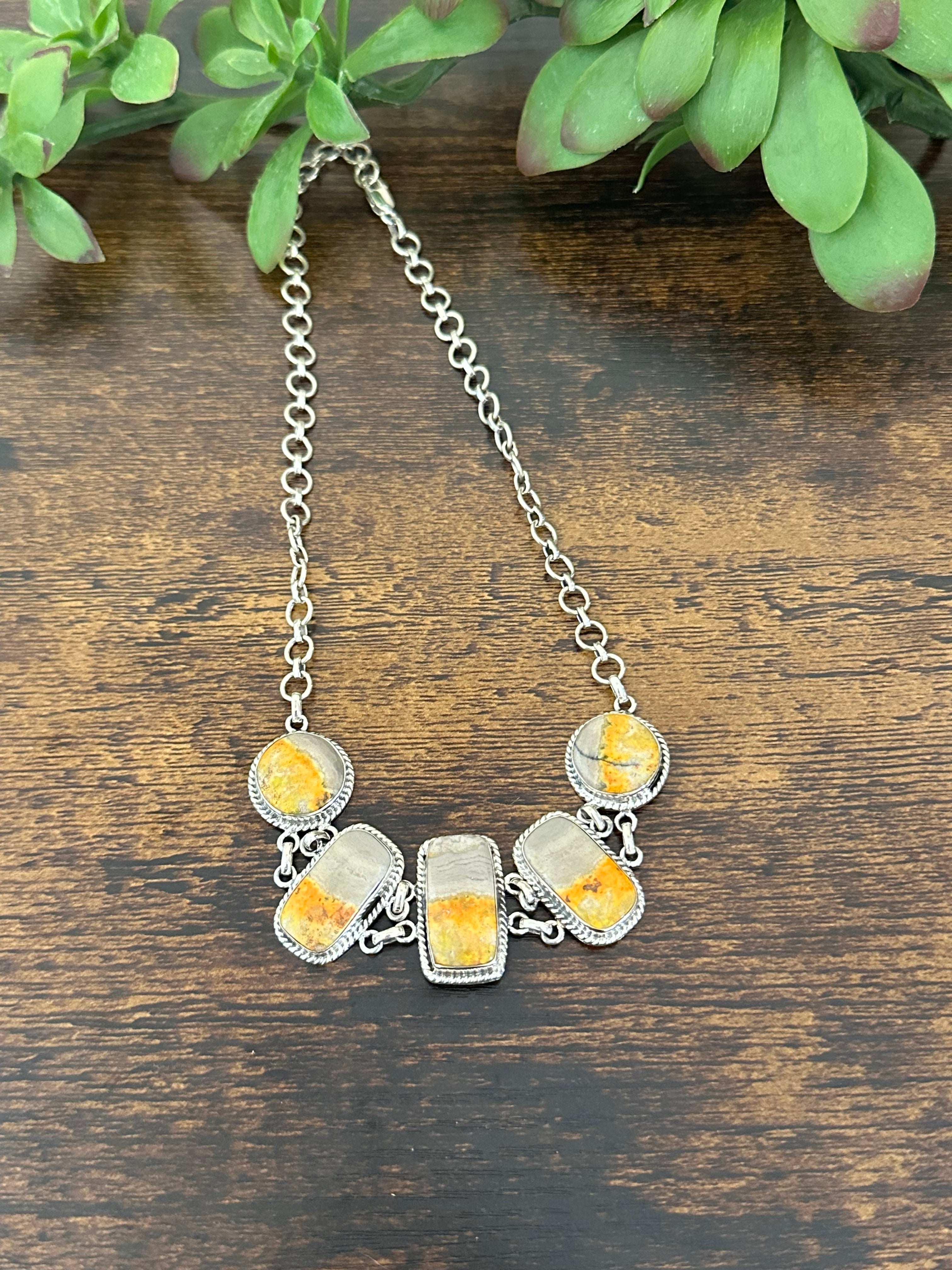 Southwest Made Bumblebee Jasper & Sterling Silver Chocker Necklace Set