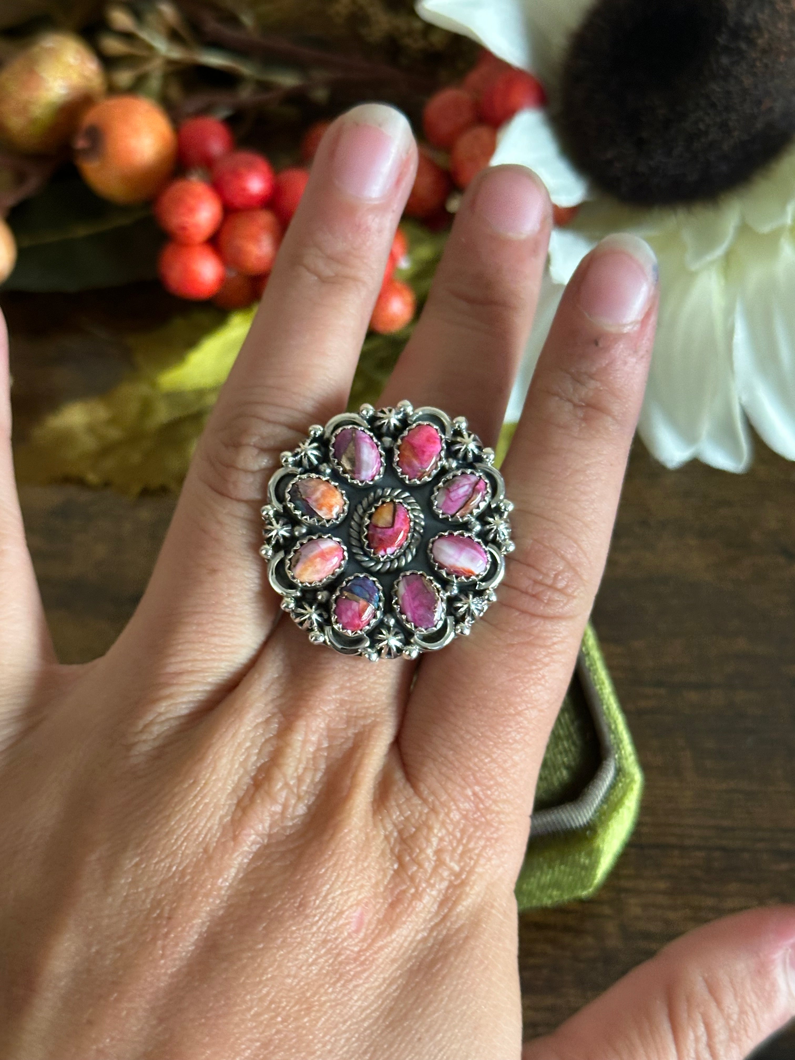 Southwest Handmade Pink Mohave Turquoise & Sterling Silver Adjustable Ring