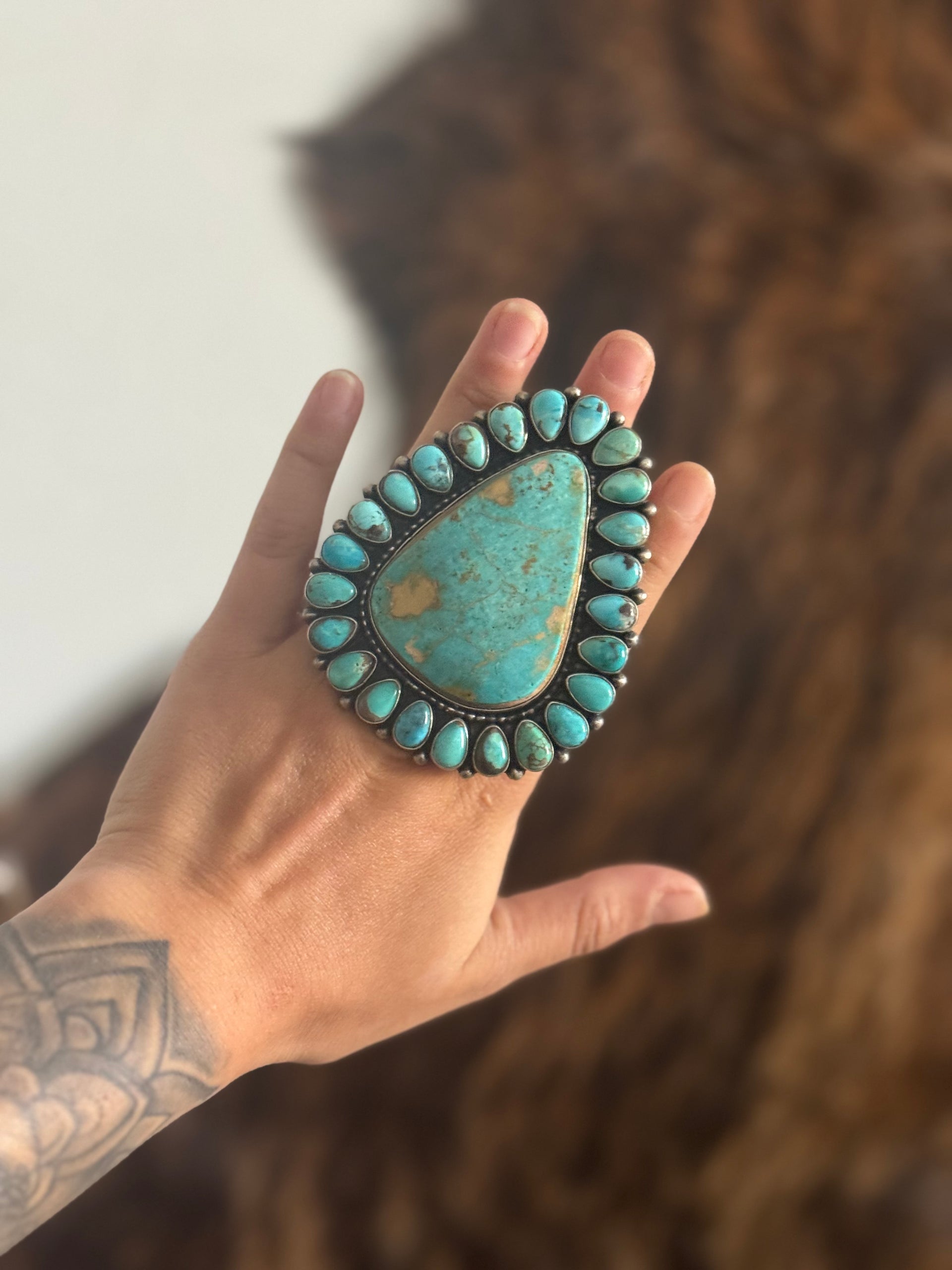 Blaine Yellowhorse Mixed Turquoise & Sterling Silver Cluster Ring Size 6