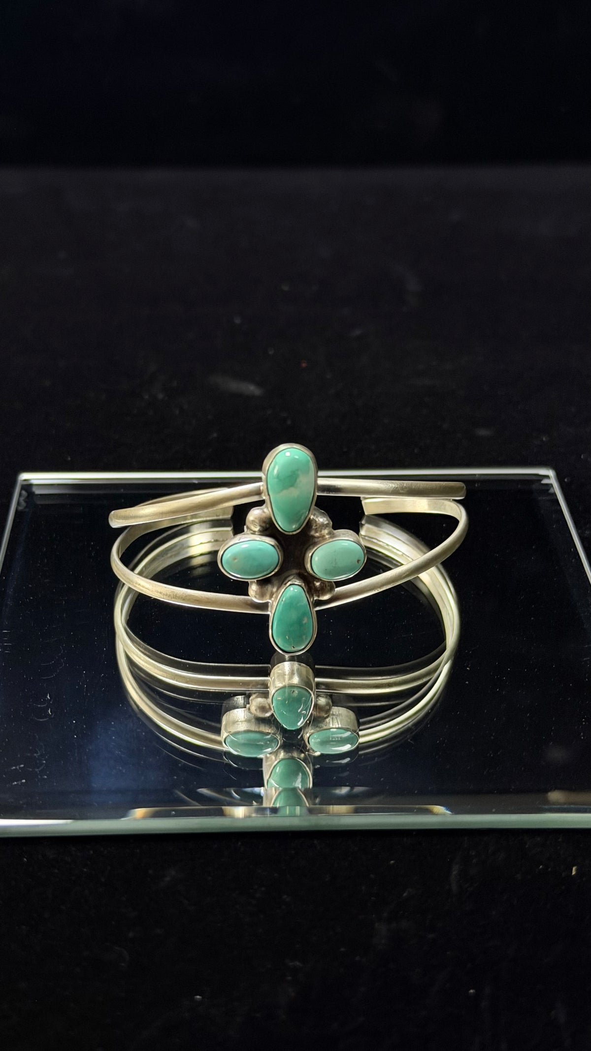 Danny Henio Royston Turquoise & Sterling Silver Cluster Cuff Bracelet