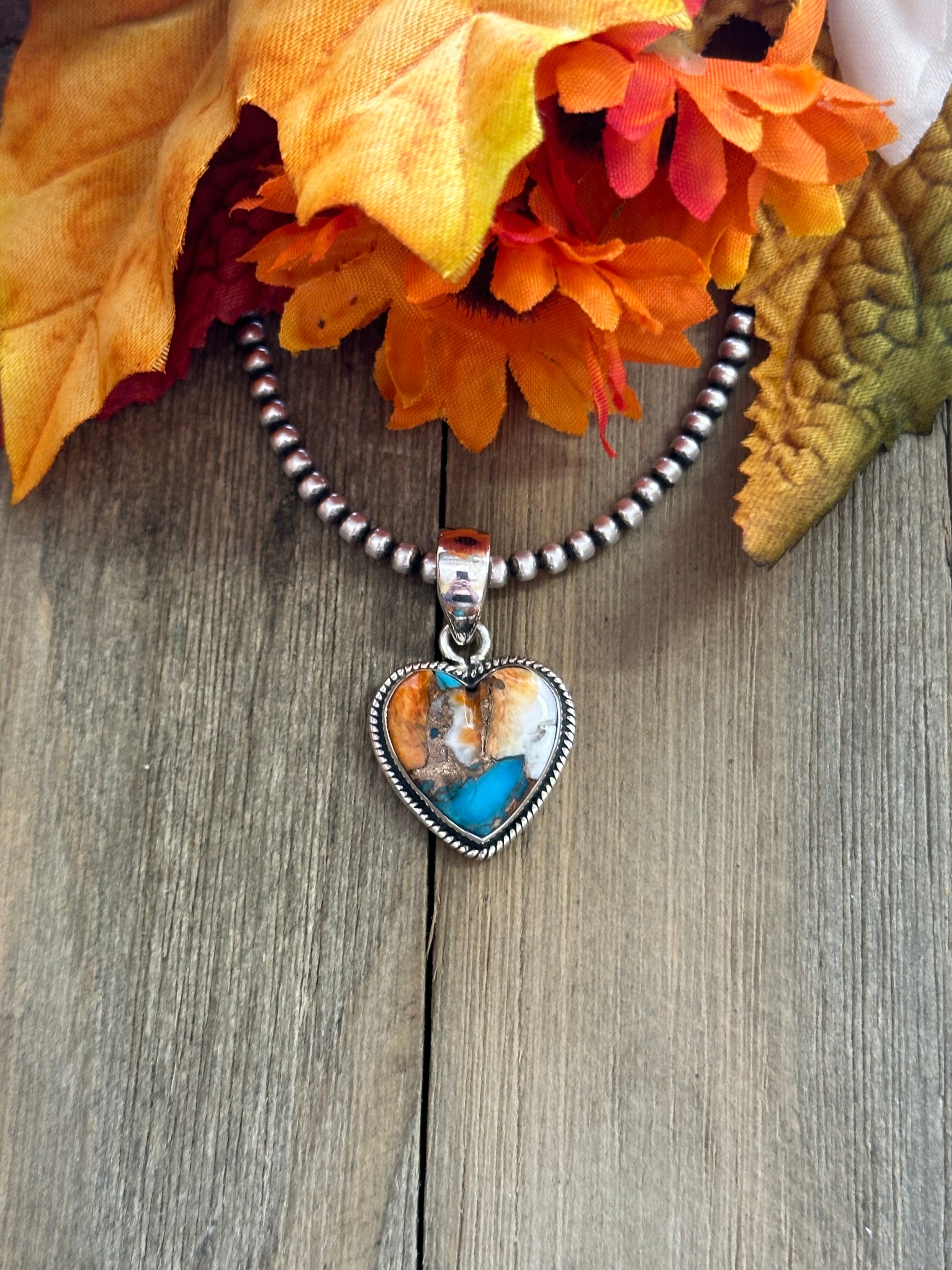 Southwest Handmade Mohave Turquoise & Sterling Silver Heart Pendant