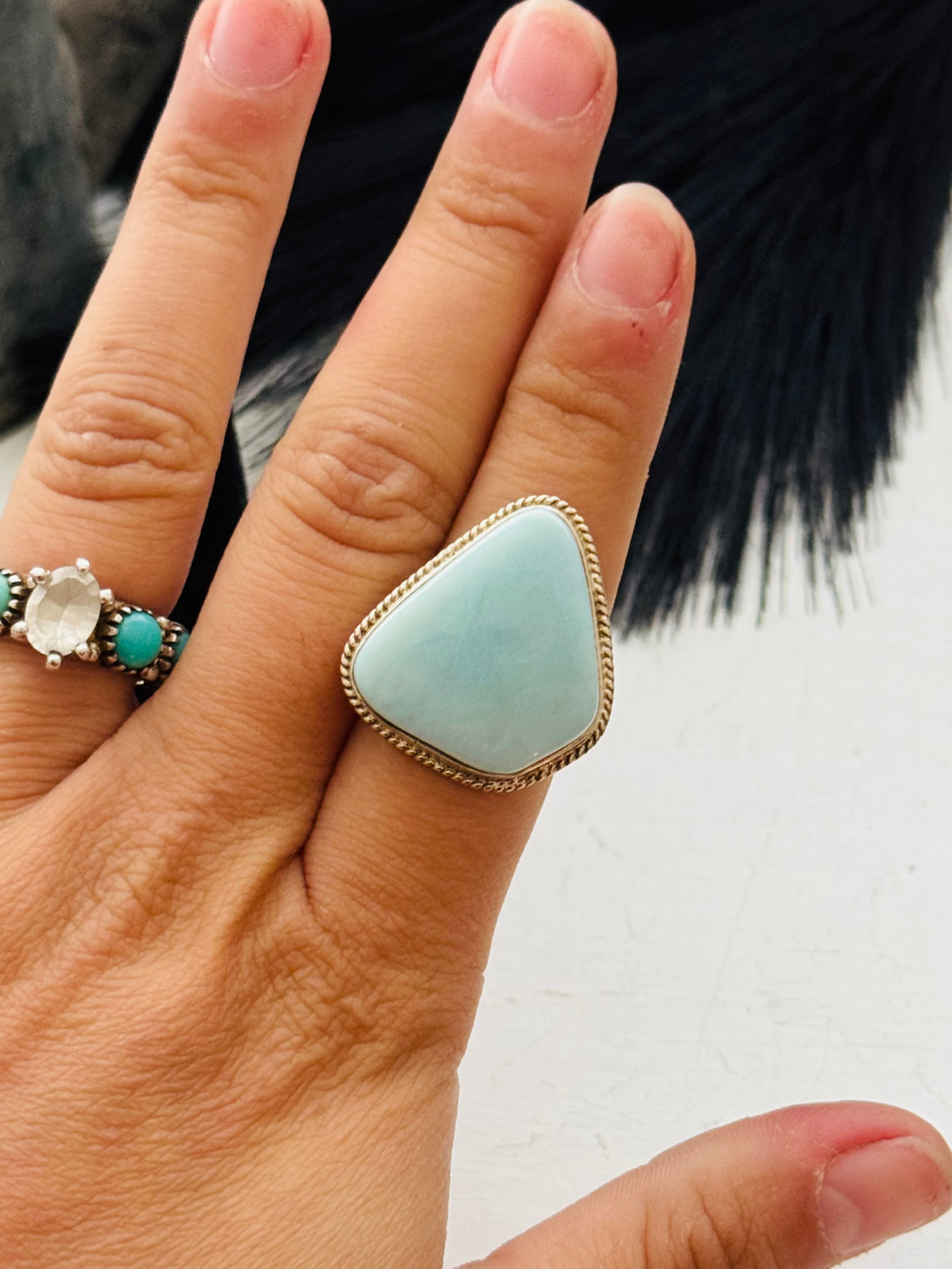 Southwest Handmade Larimar & Sterling Silver Ring Size 6.5