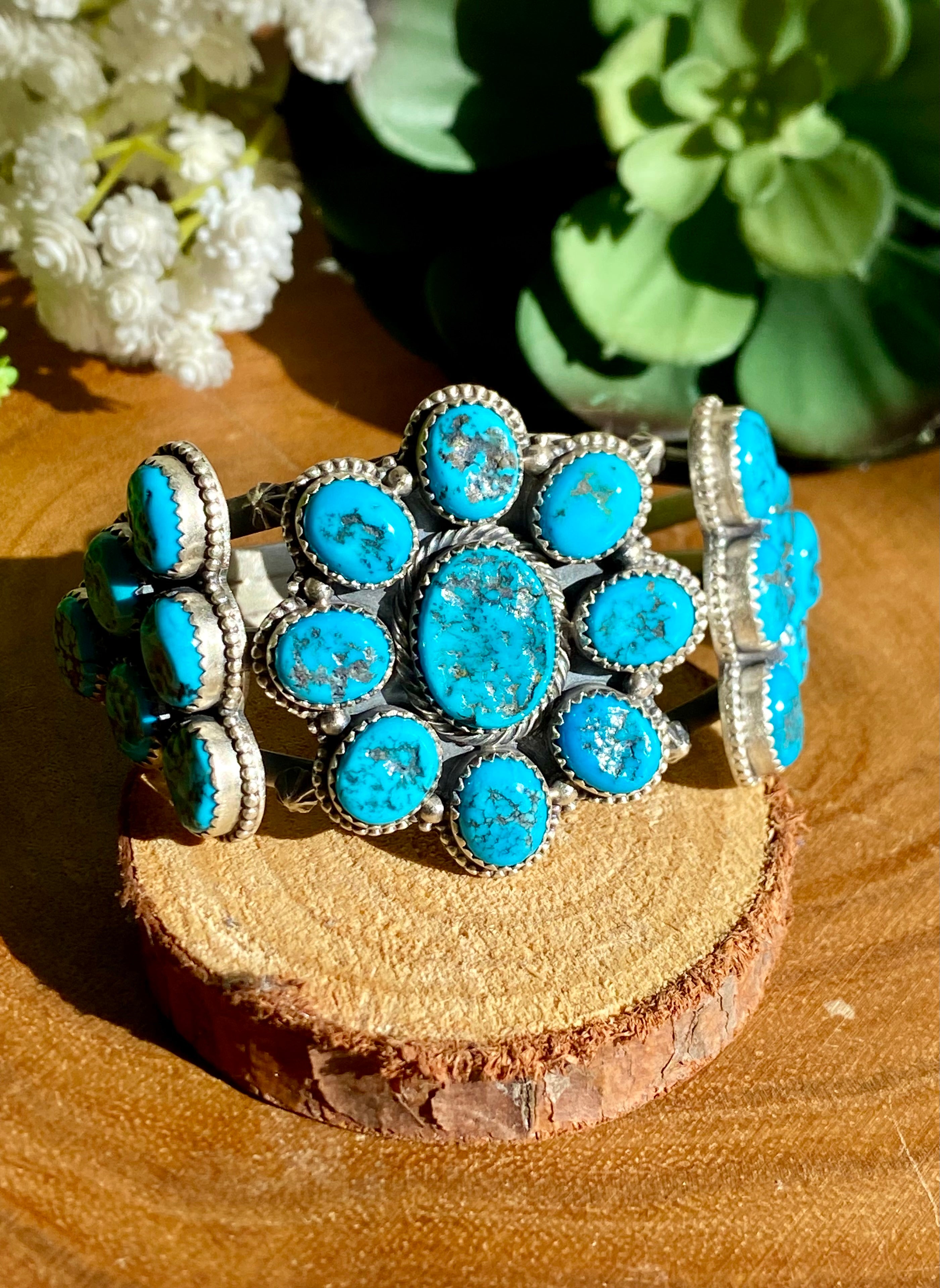 Zia Navajo Made Kingman Turquoise & Sterling Silver Cuff Bracelet