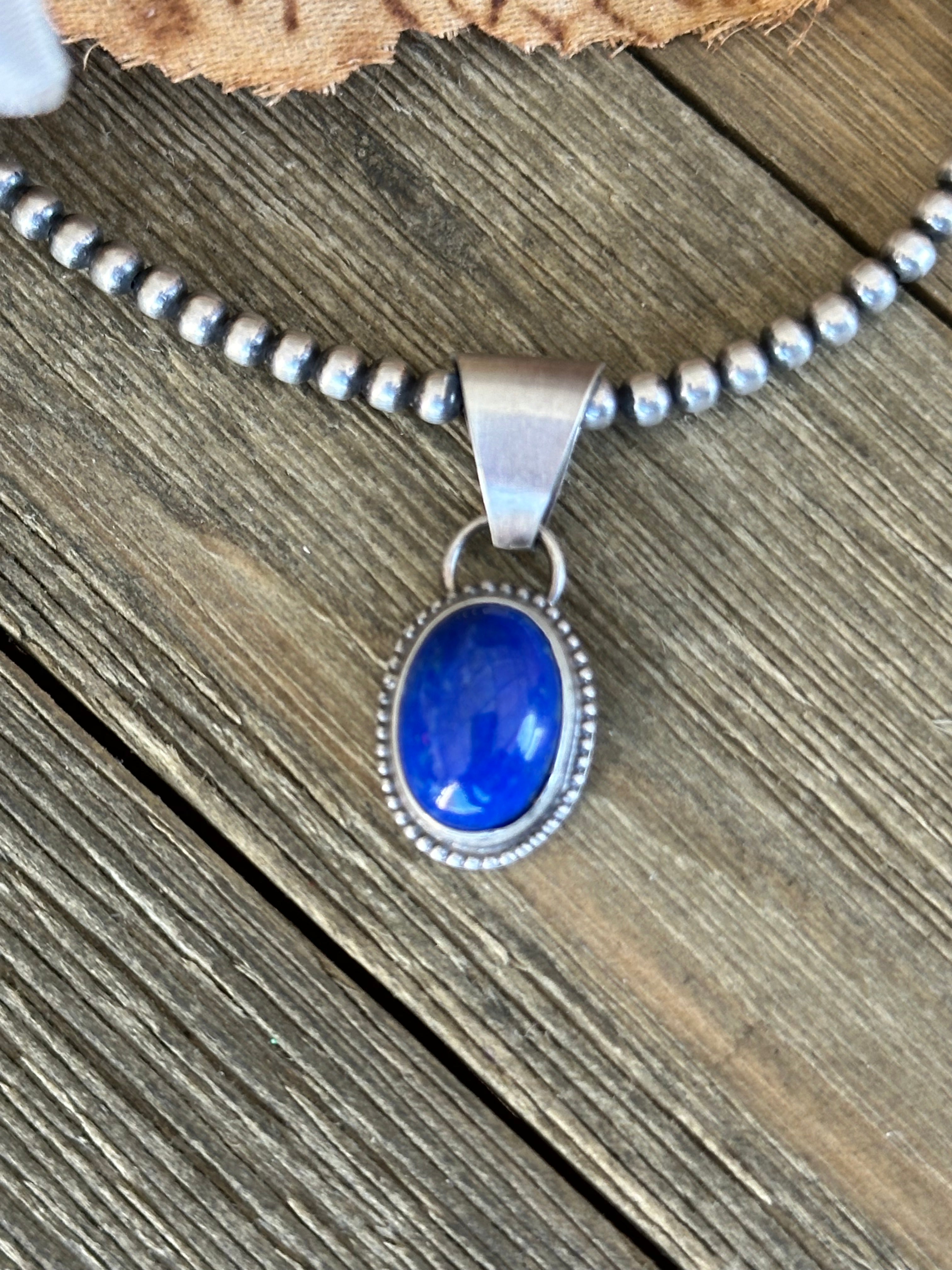 Navajo Made Lapis & Sterling Silver Pendant