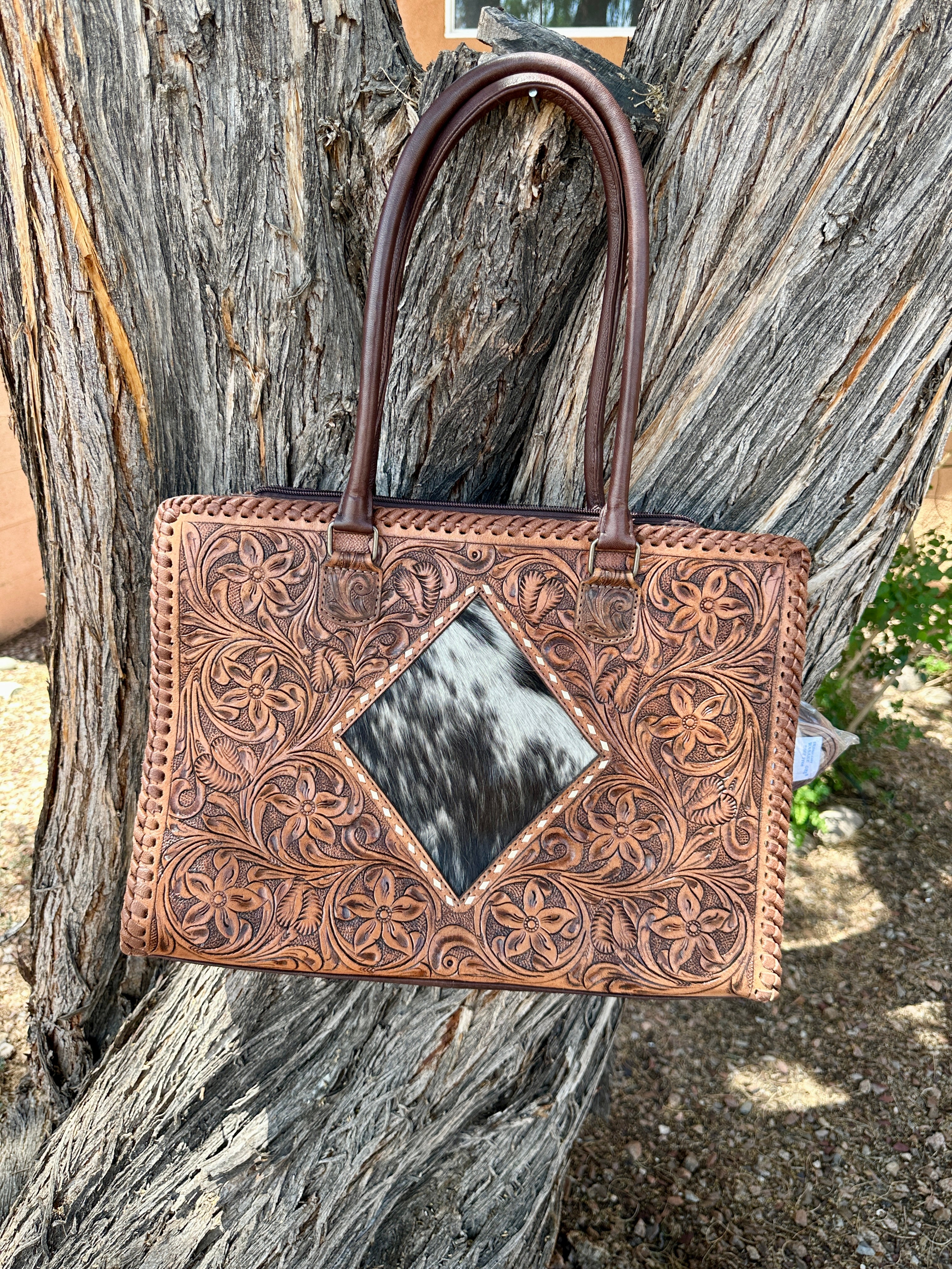 Genuine Tooled Leather & Cowhide Purse