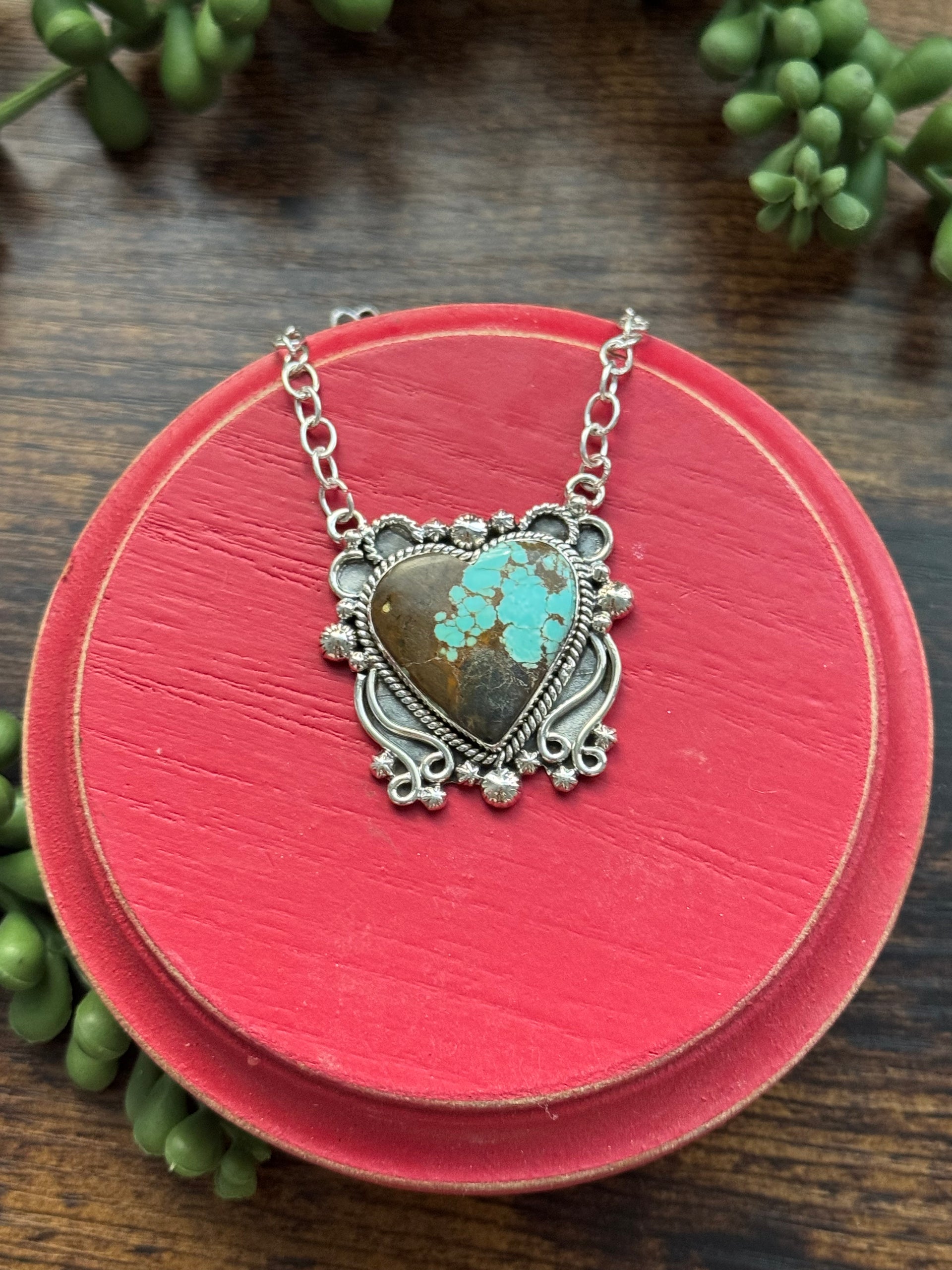 Southwest Made #8 Turquoise & Sterling Silver Heart Necklace